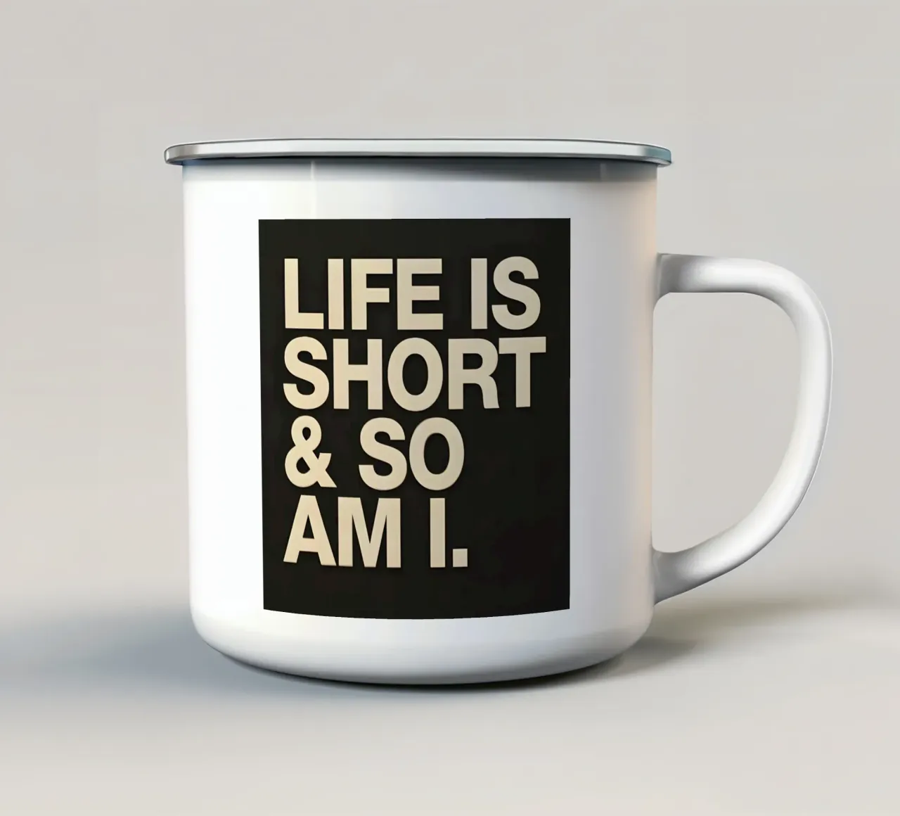 life is short tazza in smalto da Type & Tape