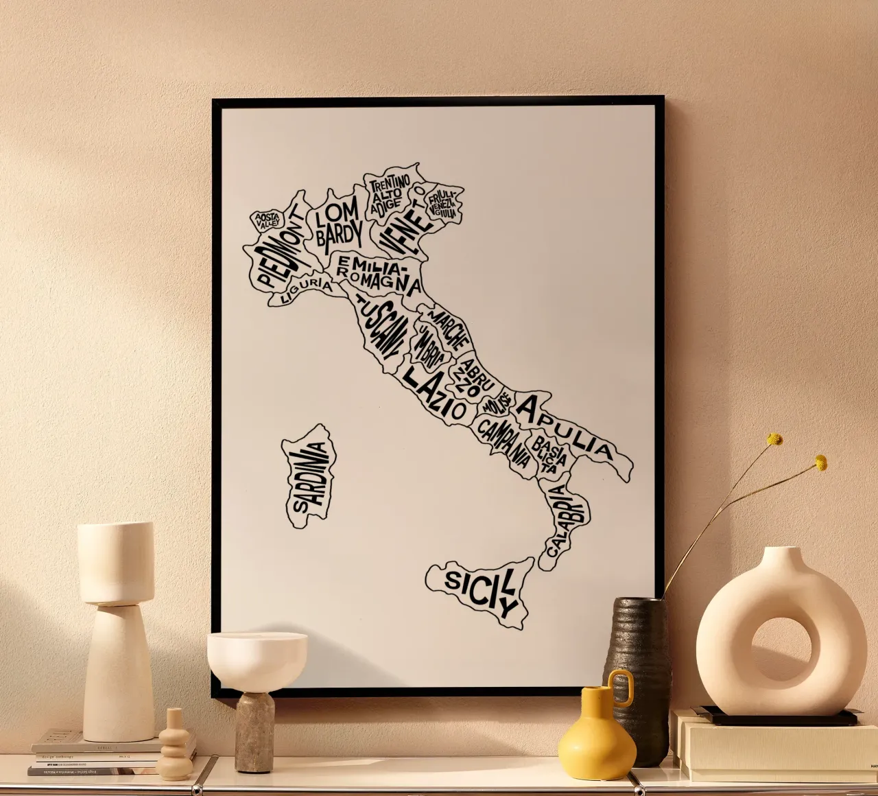 Map of Italy Poster mit Aluminium Rahmen von PinkCandyWalls