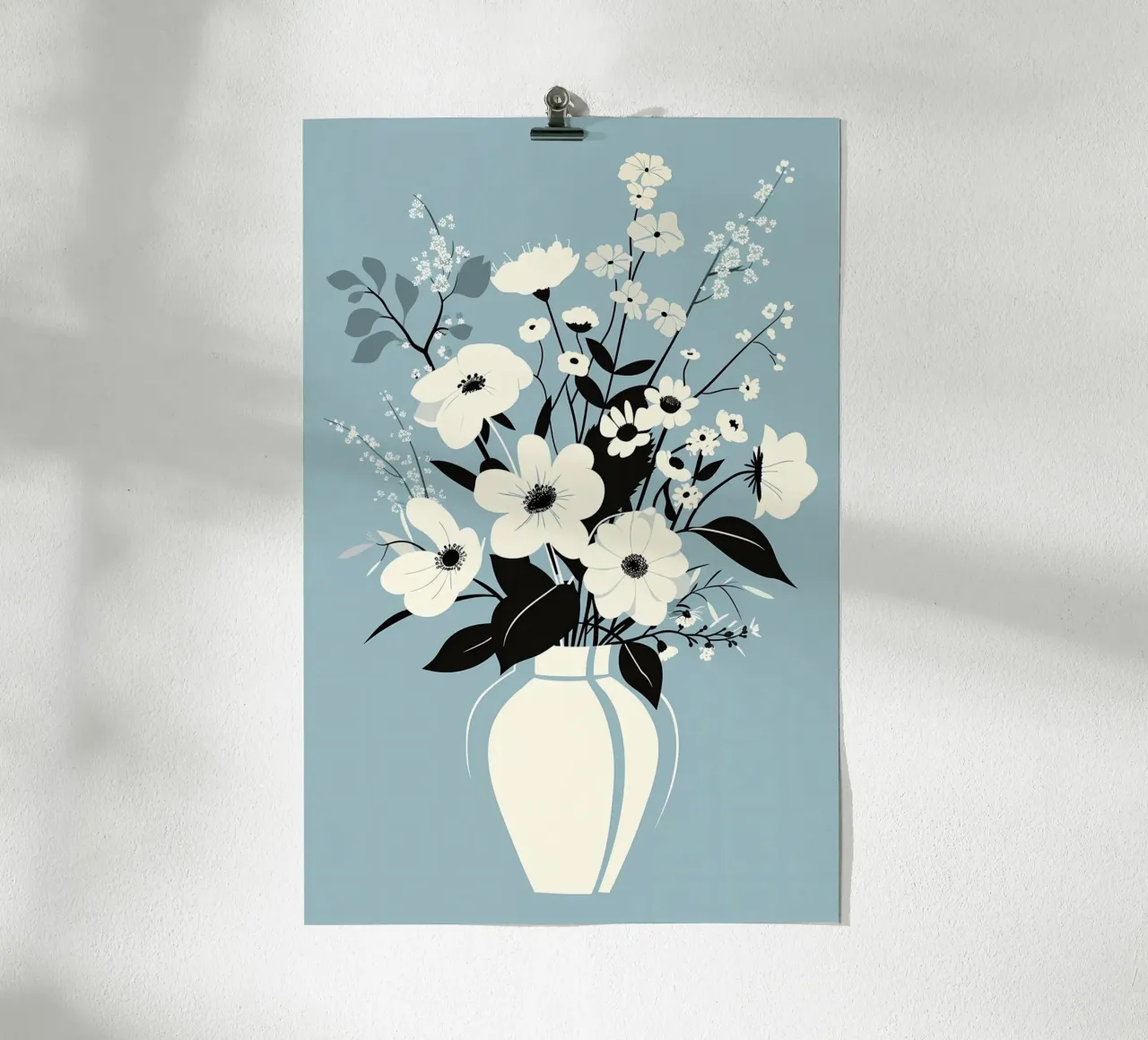 Elegante bouquet bianco poster con telaio in legno da Jose