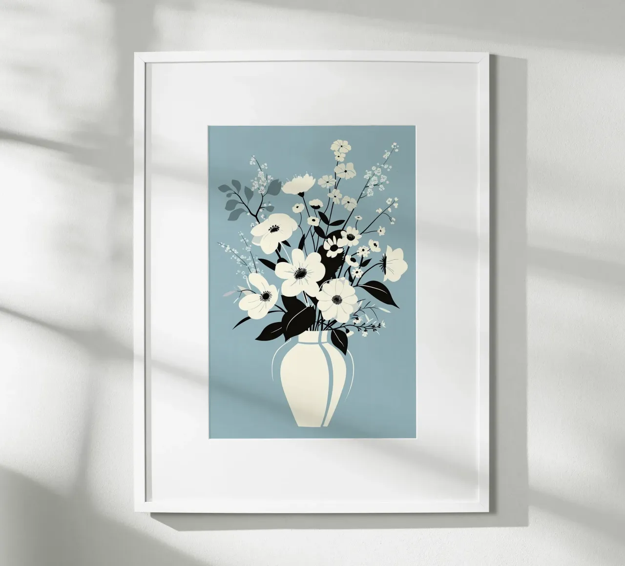 Elegante bouquet bianco poster con telaio in legno da Jose