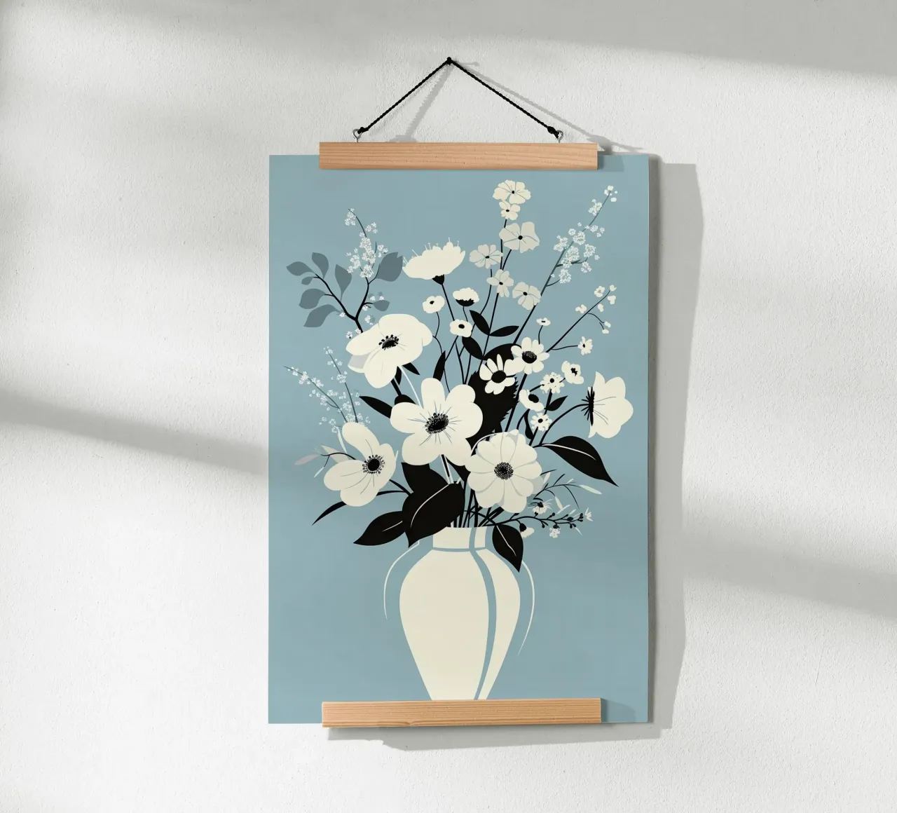 Elegante bouquet bianco poster con telaio in legno da Jose