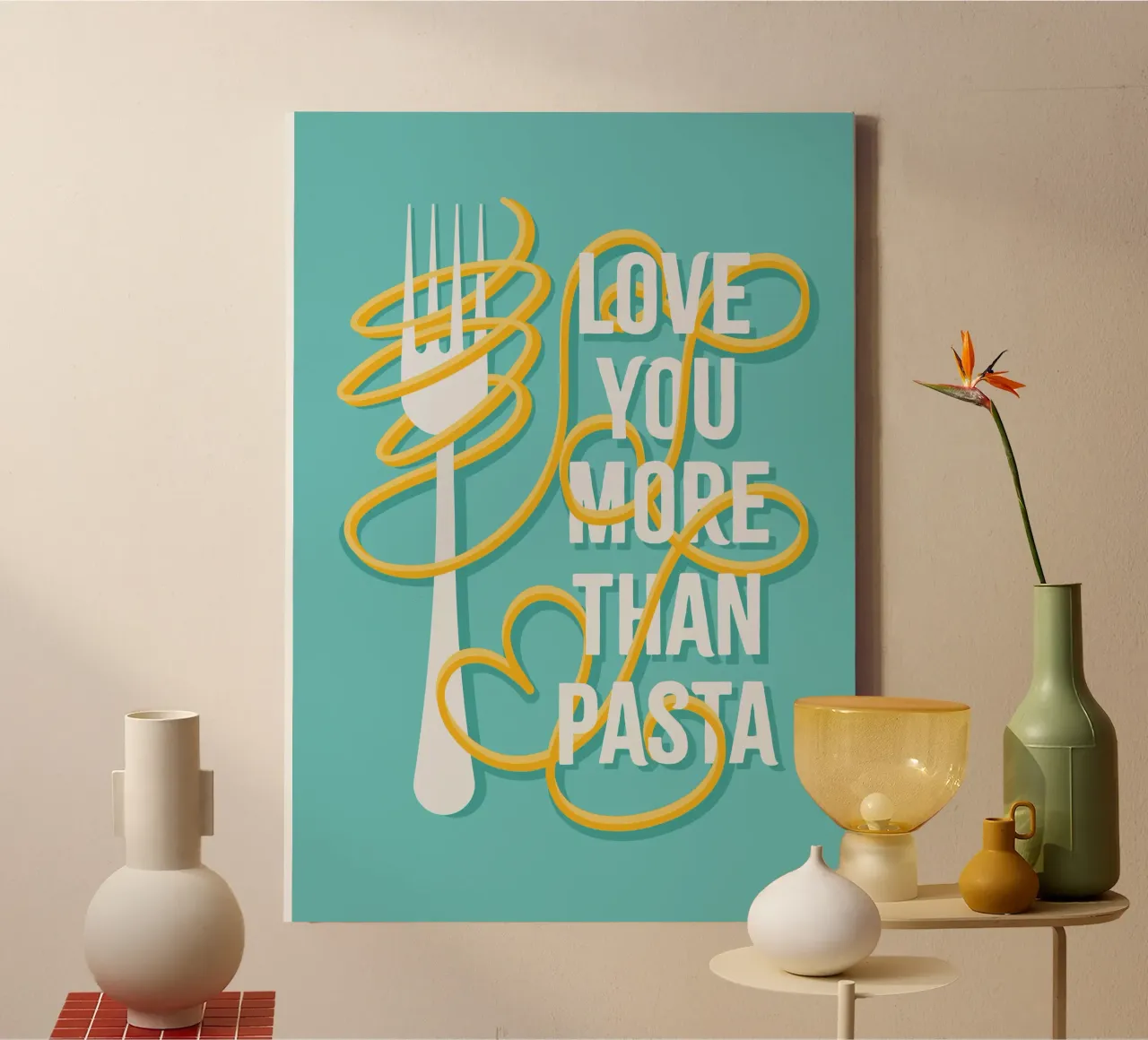 Love You More than Pasta tela con Cornice a cassetta da Ana Paniagua Design