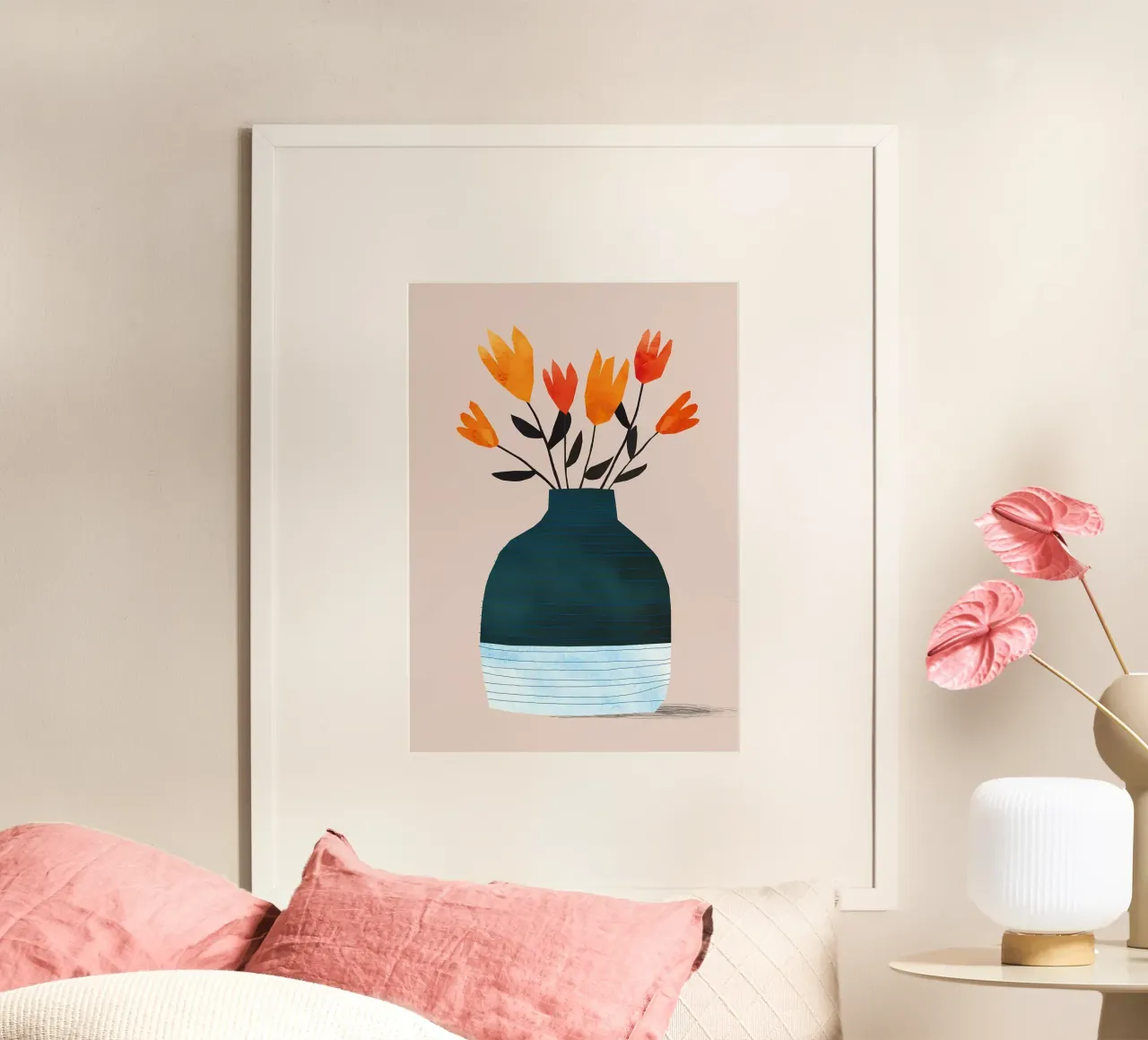 Fleurs d'oranger dans un vase bleu poster de Jose