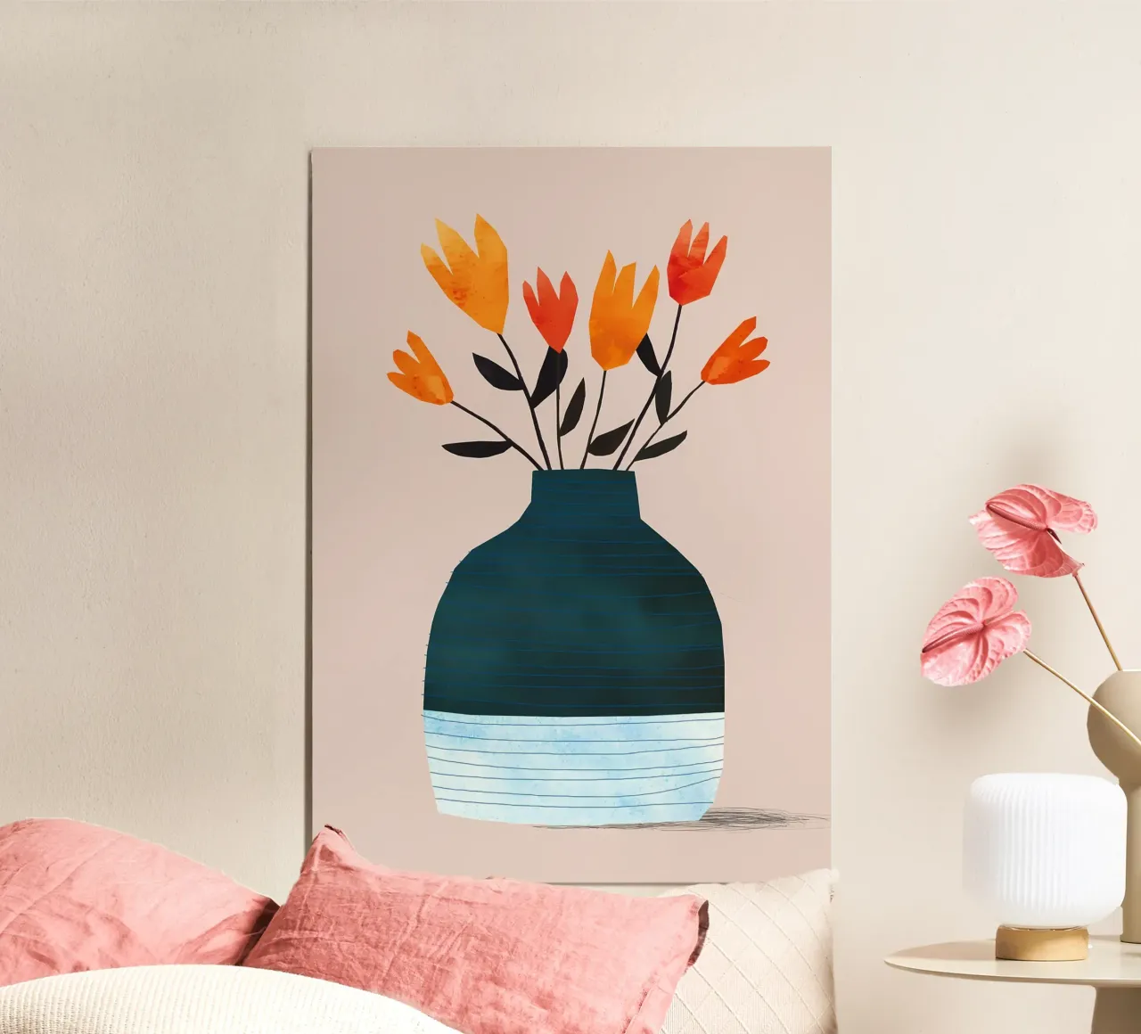 Fleurs d'oranger dans un vase bleu poster de Jose
