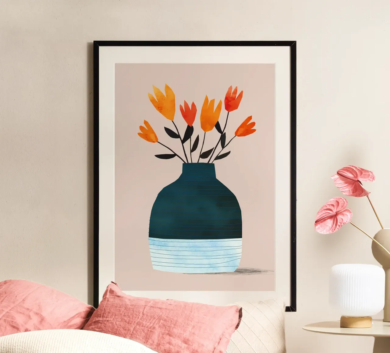 Fleurs d'oranger dans un vase bleu poster de Jose