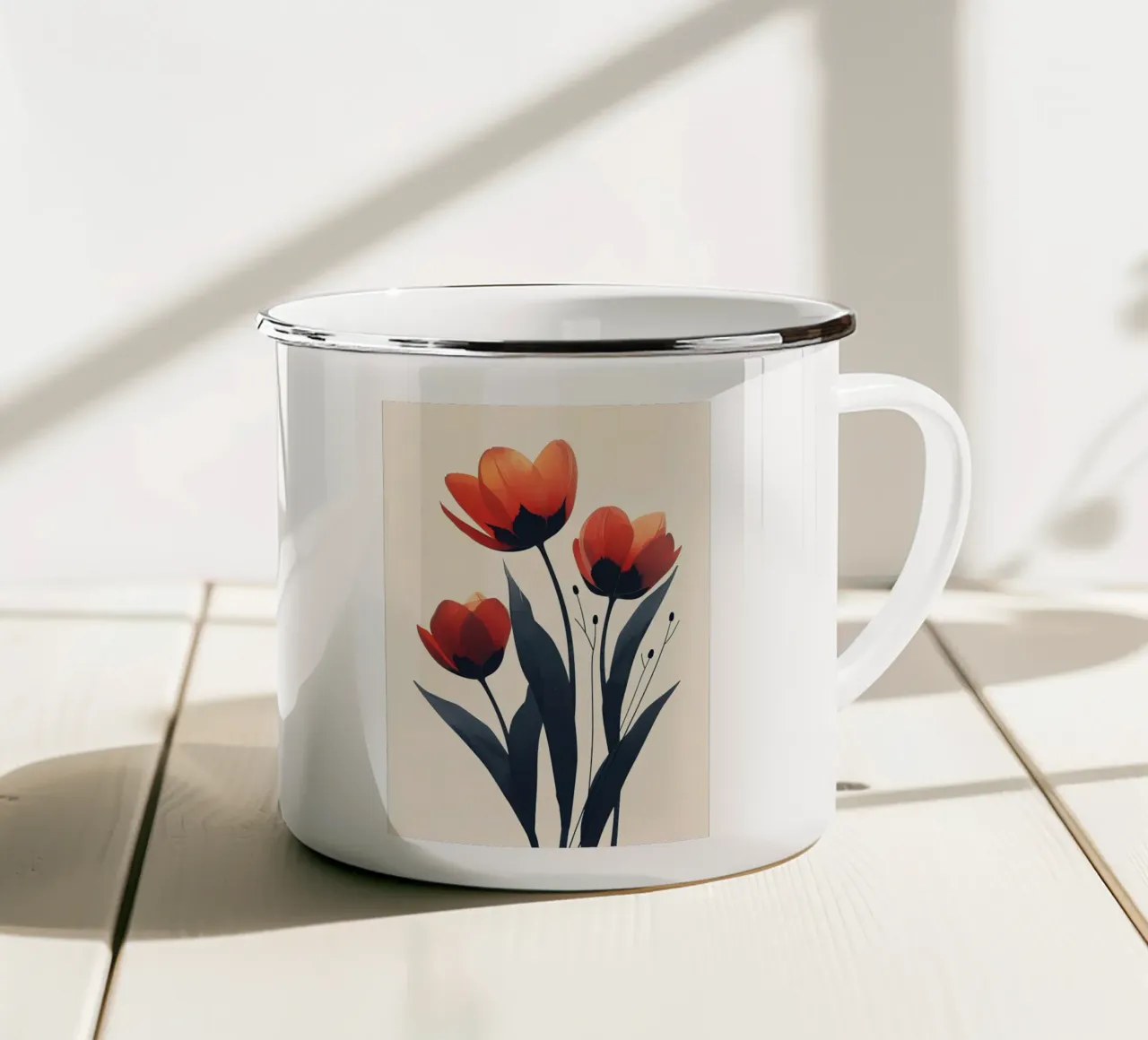 Eleganti fiori rossi tazza in smalto da Jose
