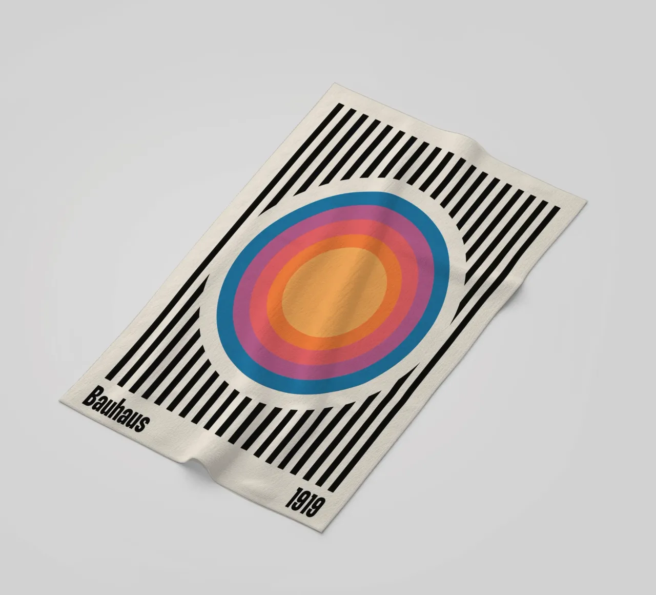 Bauhaus 1919 Stripes & Colored Circles Pattern beach towel by Paigaam Studio