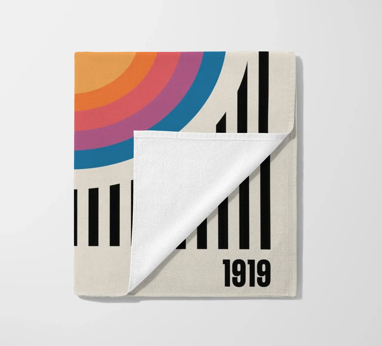 Bauhaus 1919 Stripes & Colored Circles Pattern beach towel by Paigaam Studio