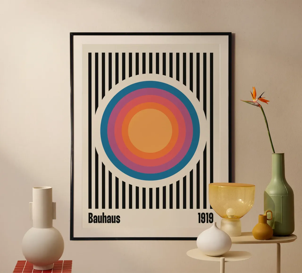 Bauhaus 1919 Streifen & farbige Kreise Muster Poster von Paigaam Studio