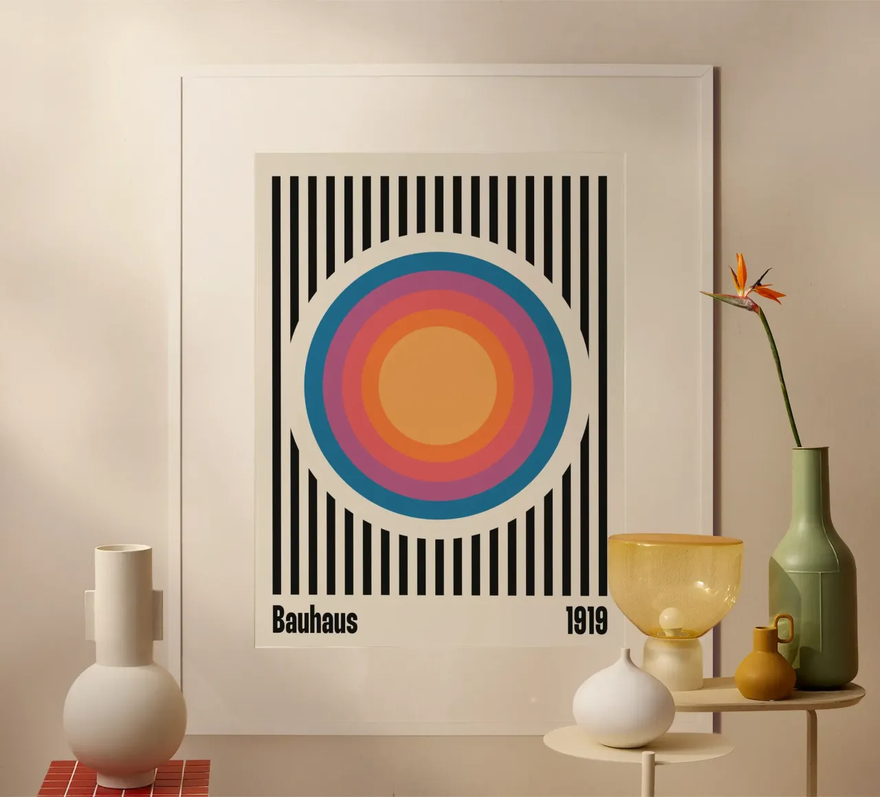 Bauhaus 1919 Stripes & Colored Circles Pattern hahnemühle by Paigaam Studio