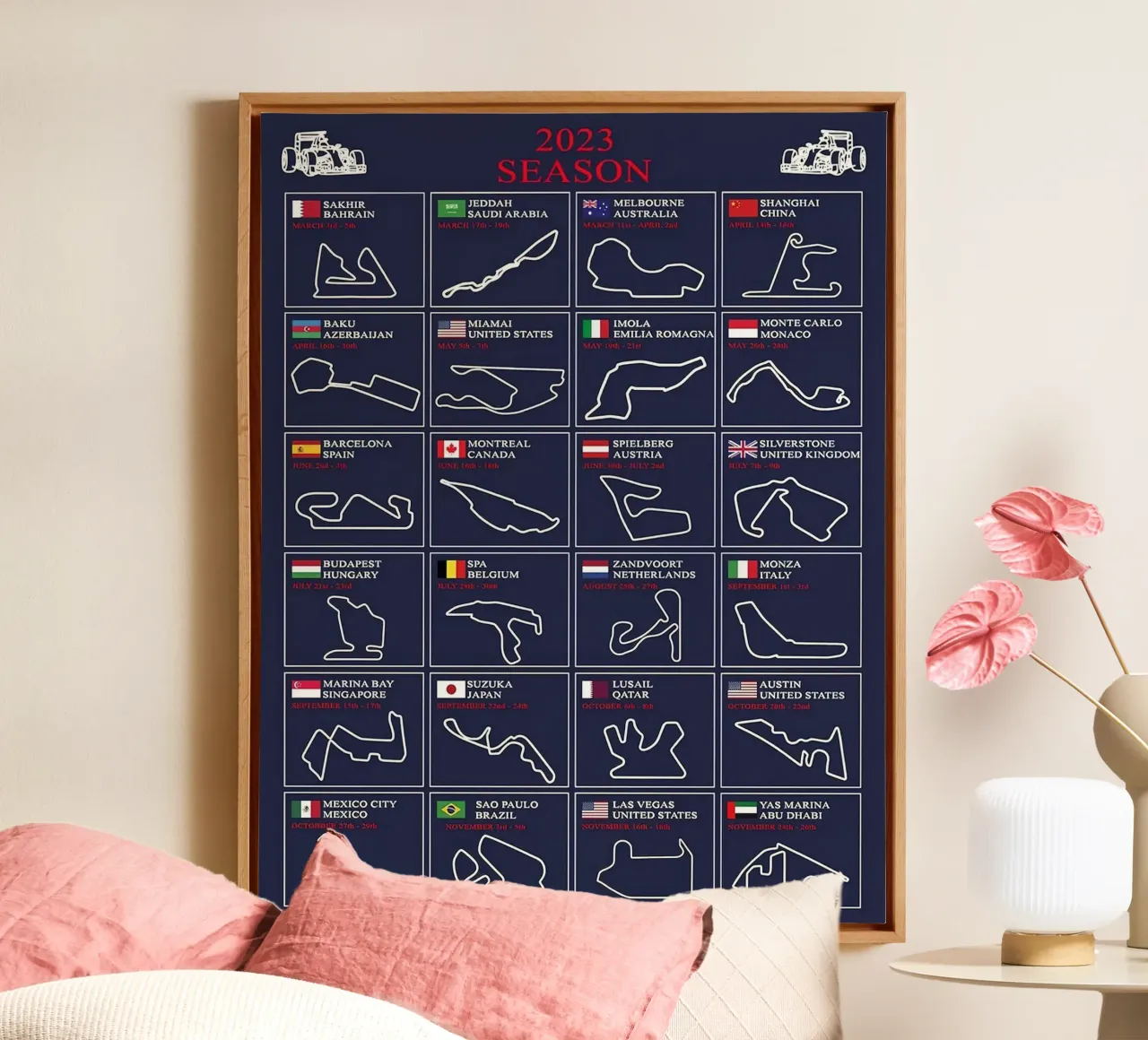 2023 Formel 1 Rundkurs Leinwand mit Schattenfugenrahmen von hanna shop