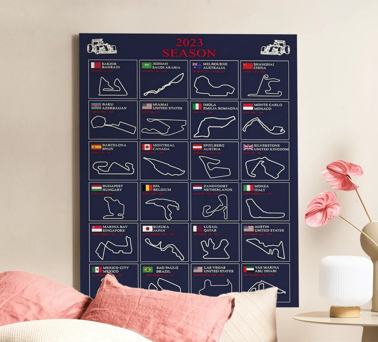 2023 Formel 1 Rundkurs Leinwand mit Schattenfugenrahmen von hanna shop