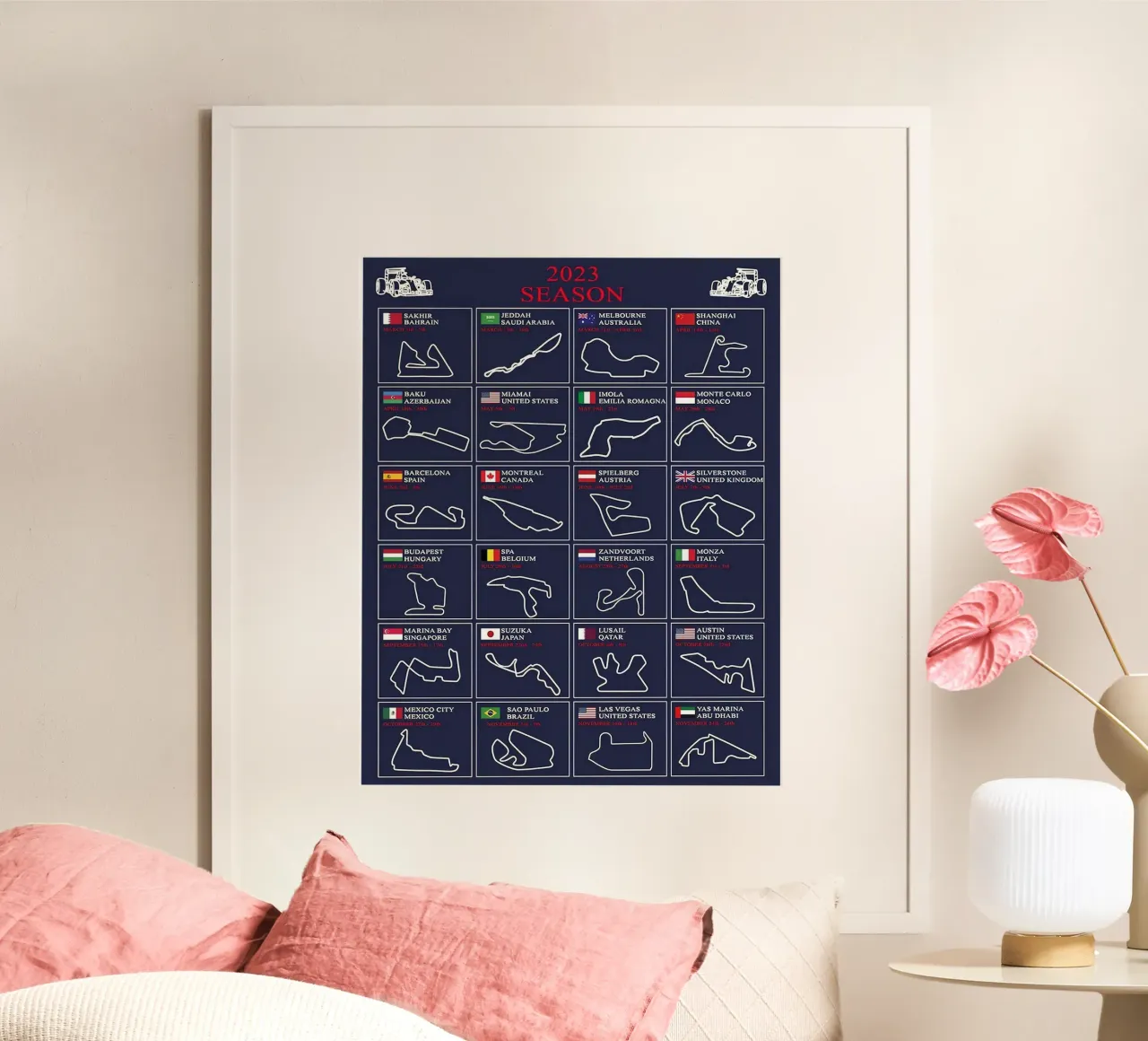 2023 Circuito di formula 1 poster con telaio in alluminio da hanna shop