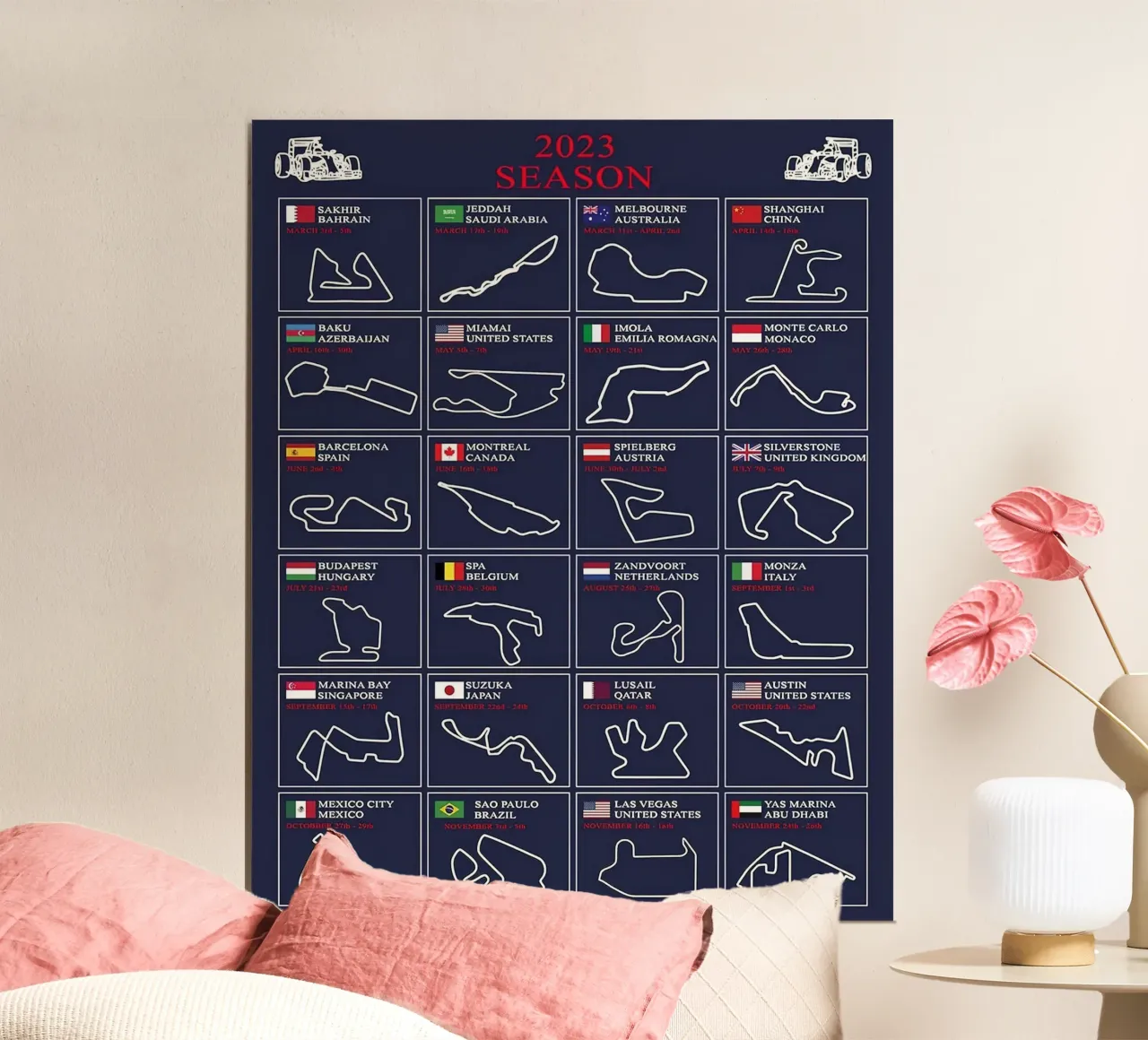 2023 Circuito di formula 1 poster con telaio in alluminio da hanna shop