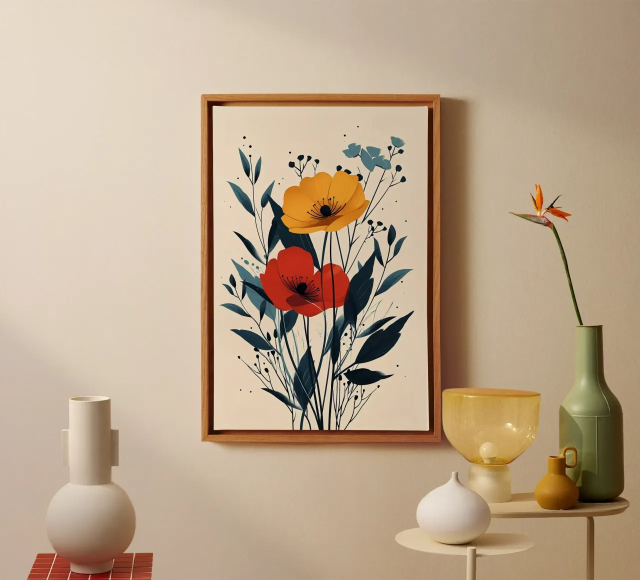 Zon & Vlam Bloemen canvas met Baklijst van Jose
