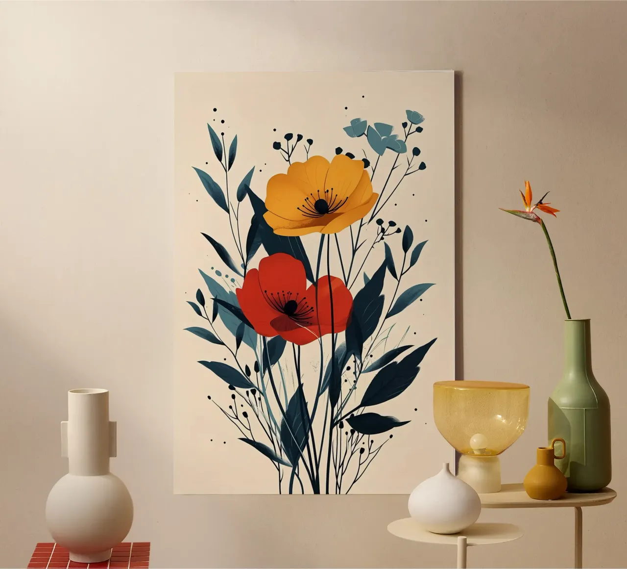 Zon & Vlam Bloemen canvas met Baklijst van Jose