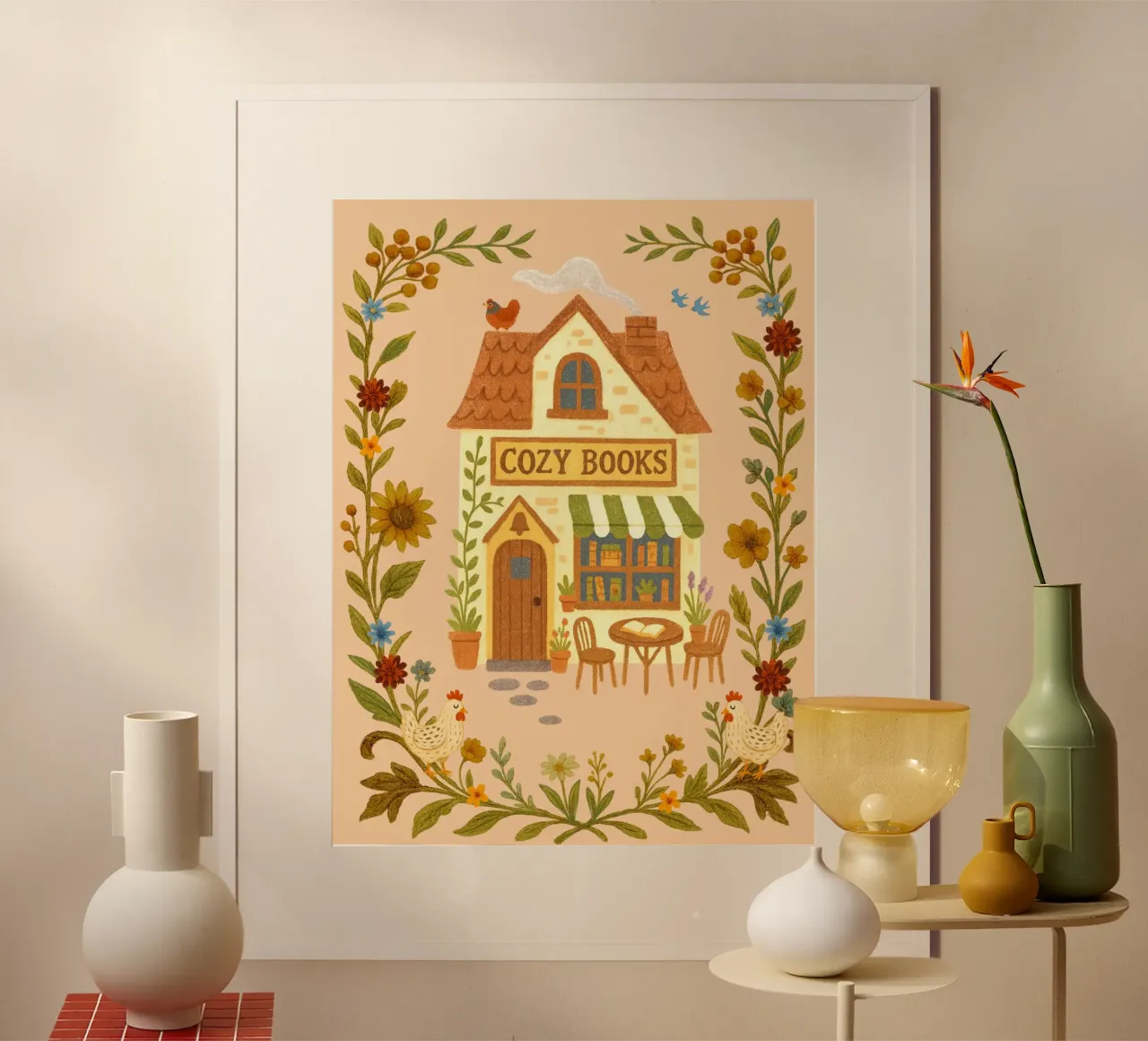 Illustrazione della libreria Cozy poster da Taika Tori Art