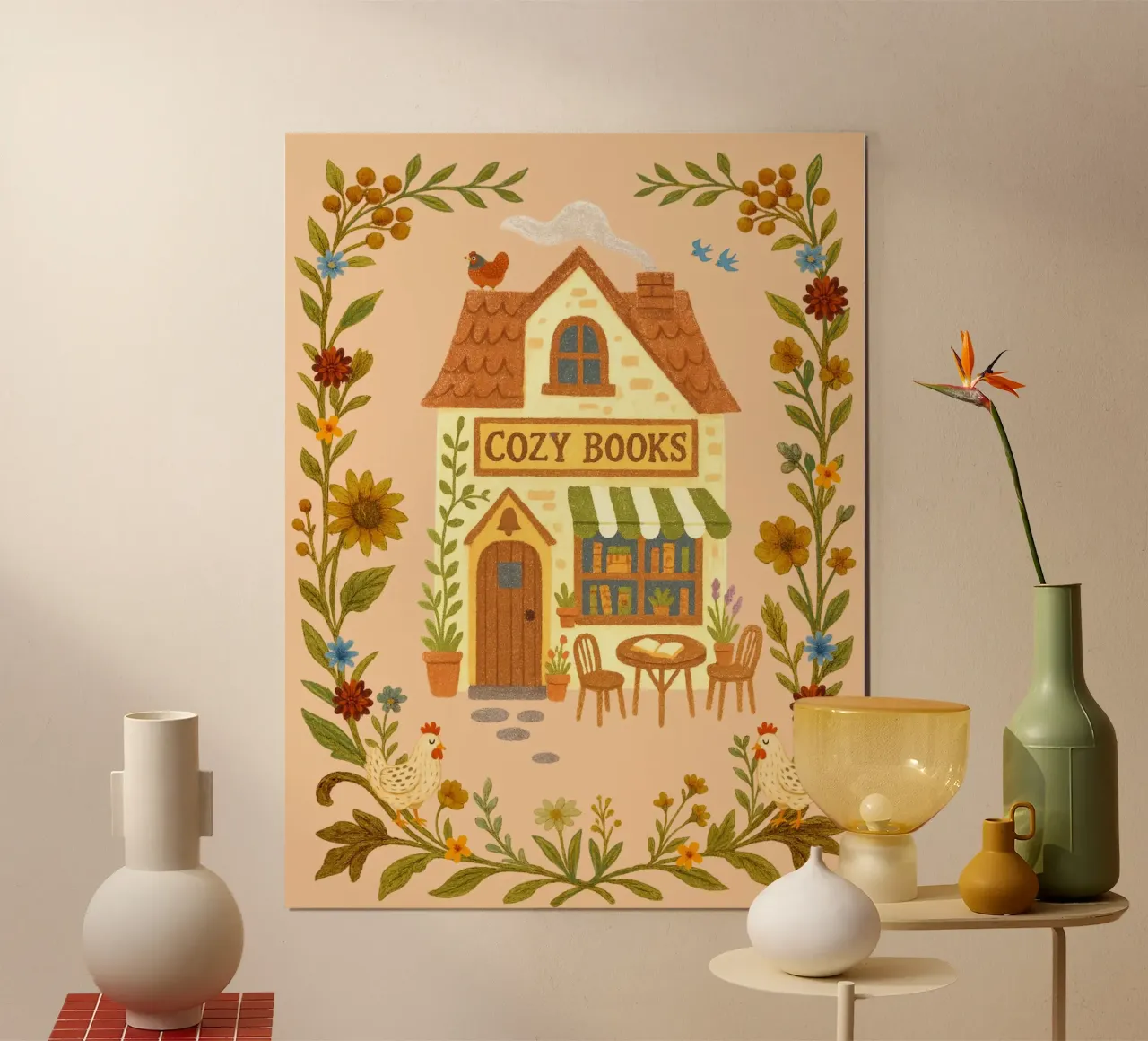 Illustrazione della libreria Cozy poster da Taika Tori Art