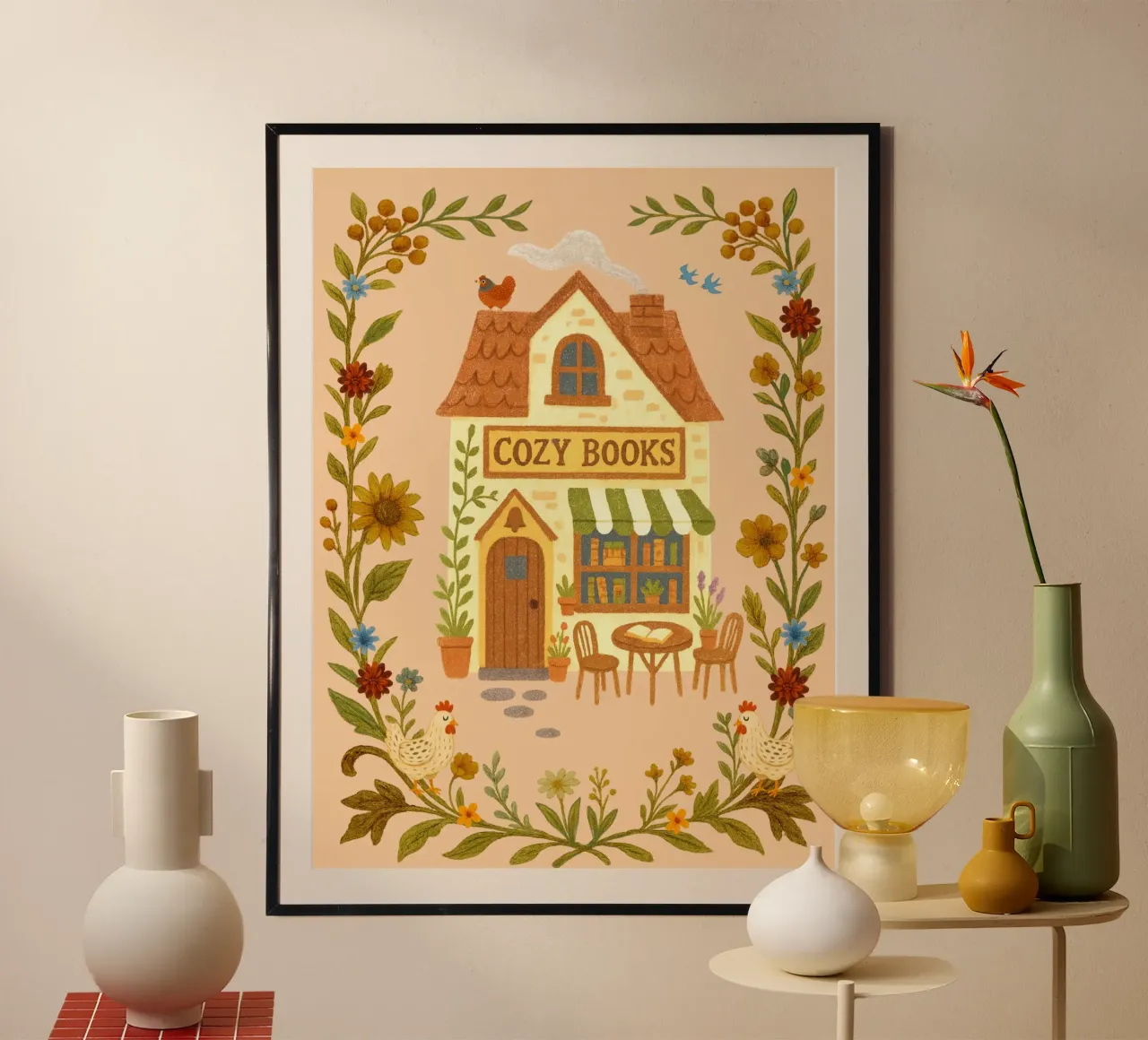 Illustrazione della libreria Cozy poster da Taika Tori Art