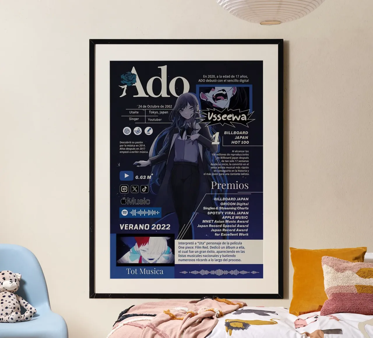 Cantante ADO poster con telaio in legno da hanna shop