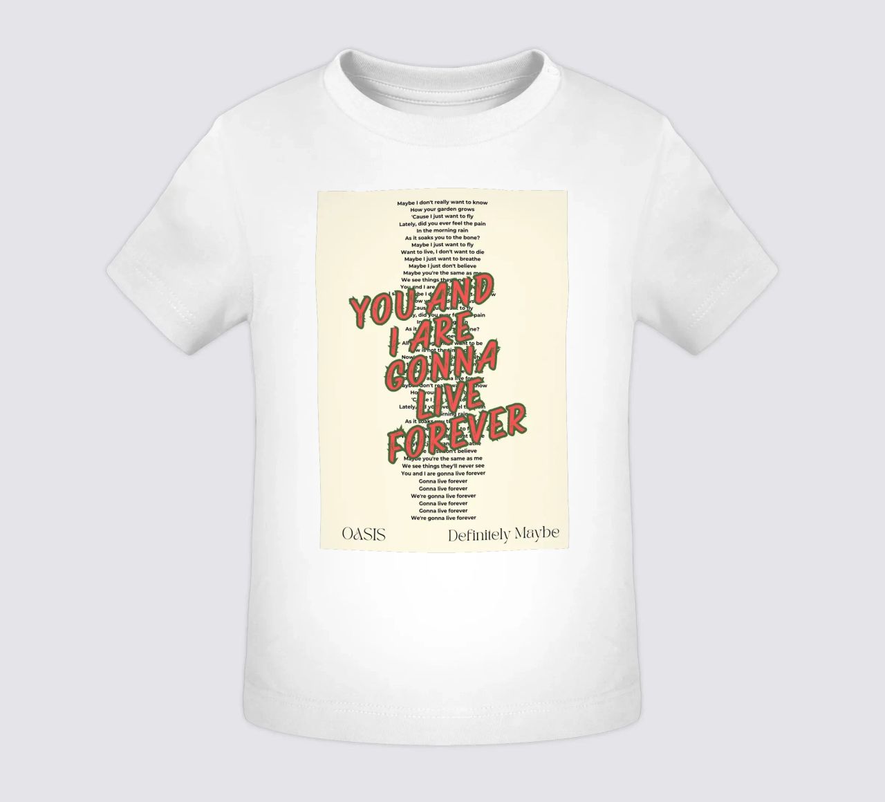 Oasis - Live Forever typography design maglietta neonato da Proper job studio