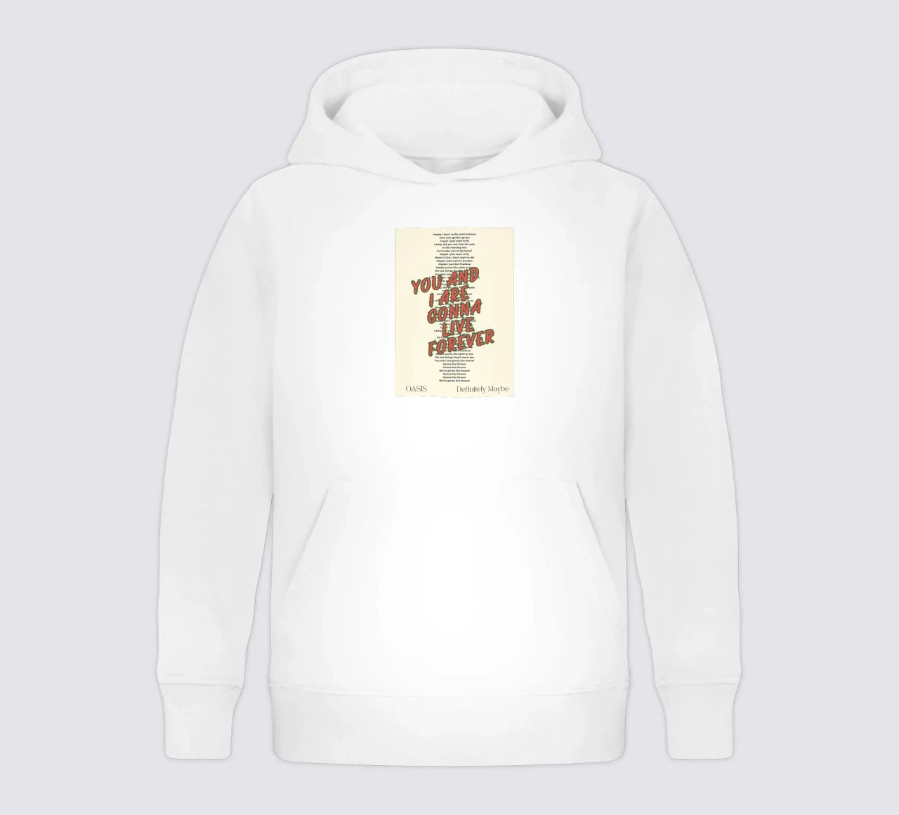 Oasis - Live Forever typography design felpa bambino con cappuccio da Proper job studio