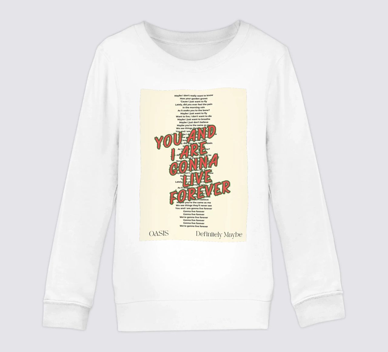Oasis - Live Forever typography design felpa bambino da Proper job studio