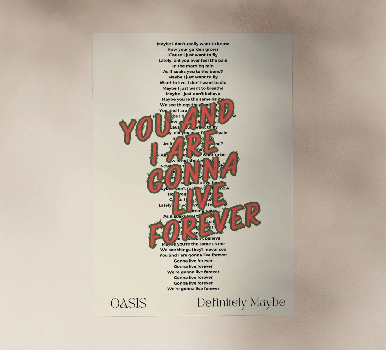 Oasis - Live Forever typography design pellicola backlit da Proper job studio