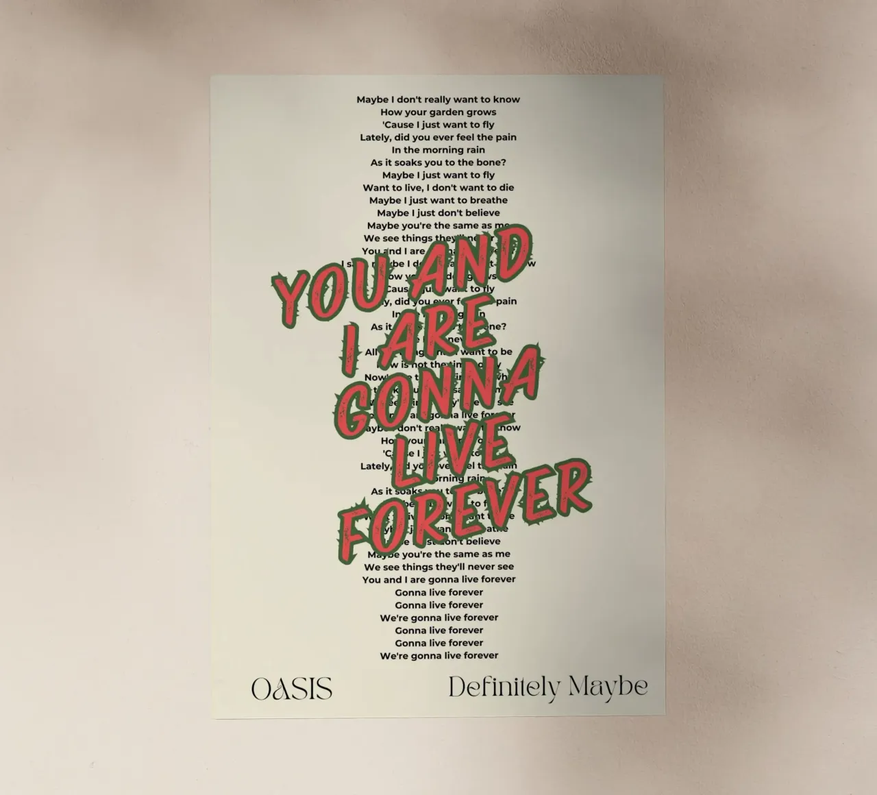 Oasis - Live Forever typography design pellicola backlit da Proper job studio
