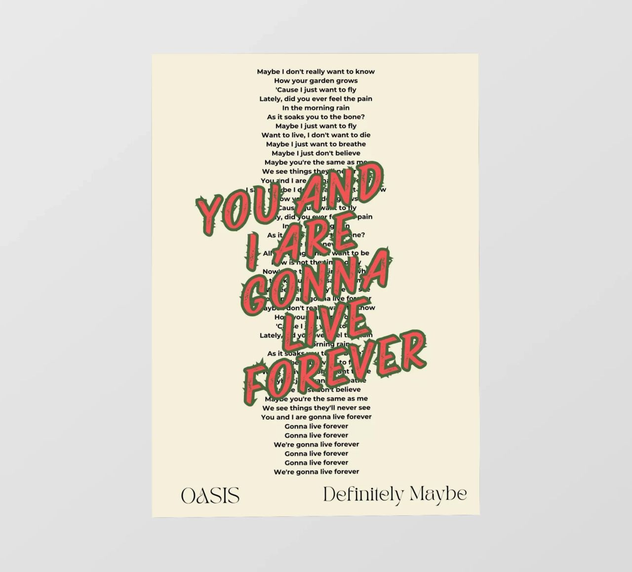 Oasis - Live Forever typography design pellicola backlit da Proper job studio