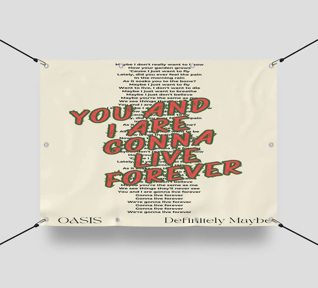 Oasis - Live Forever typography design telo in pvc da Proper job studio