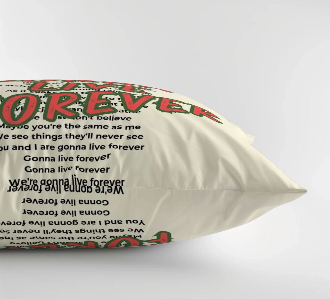 Oasis - Live Forever typography design cuscino da Proper job studio