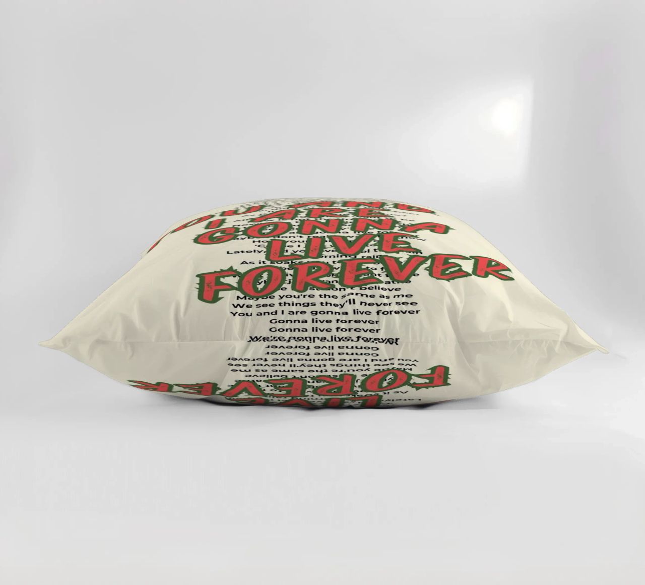Oasis - Live Forever typography design cuscino da Proper job studio