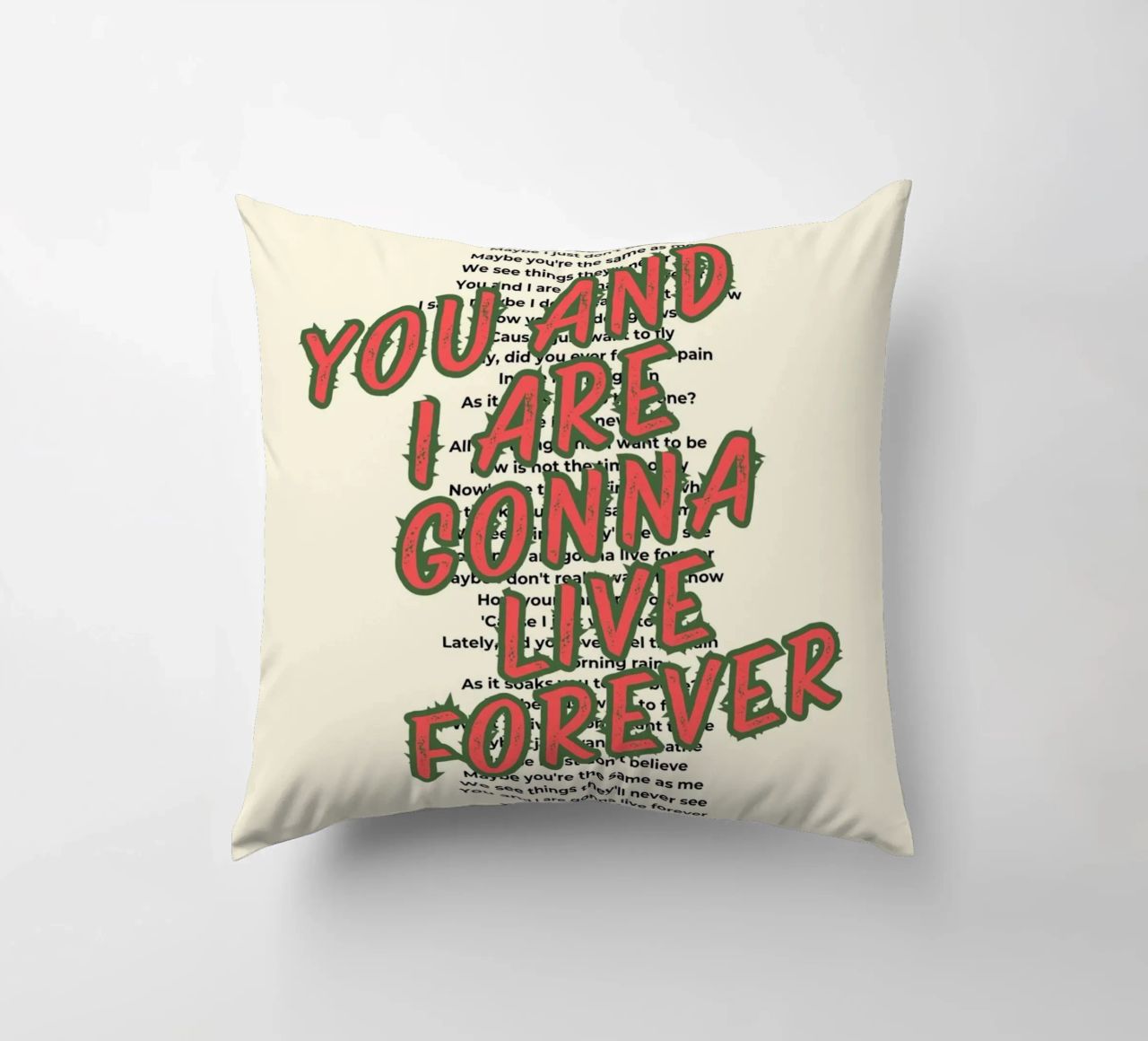 Oasis - Live Forever typography design cuscino da Proper job studio