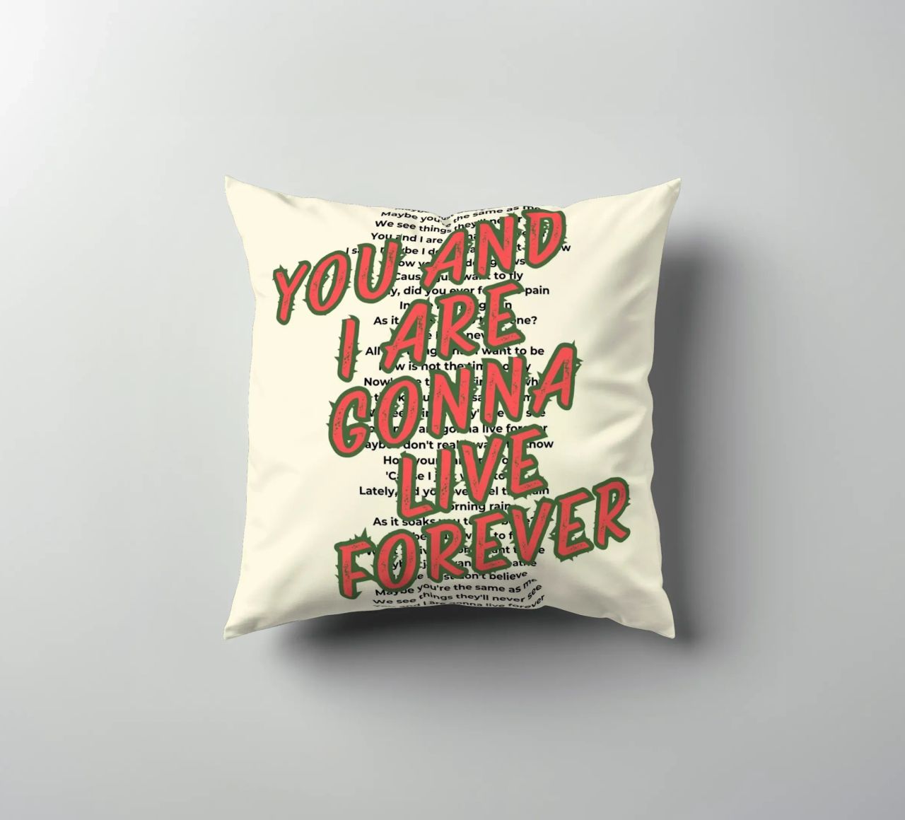 Oasis - Live Forever typography design cuscino da Proper job studio
