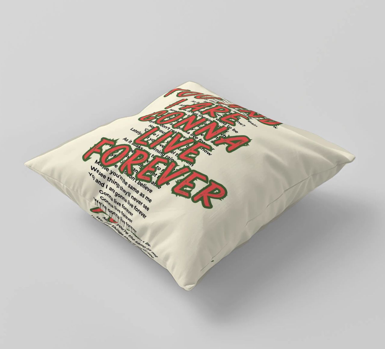 Oasis - Live Forever typography design cuscino da Proper job studio