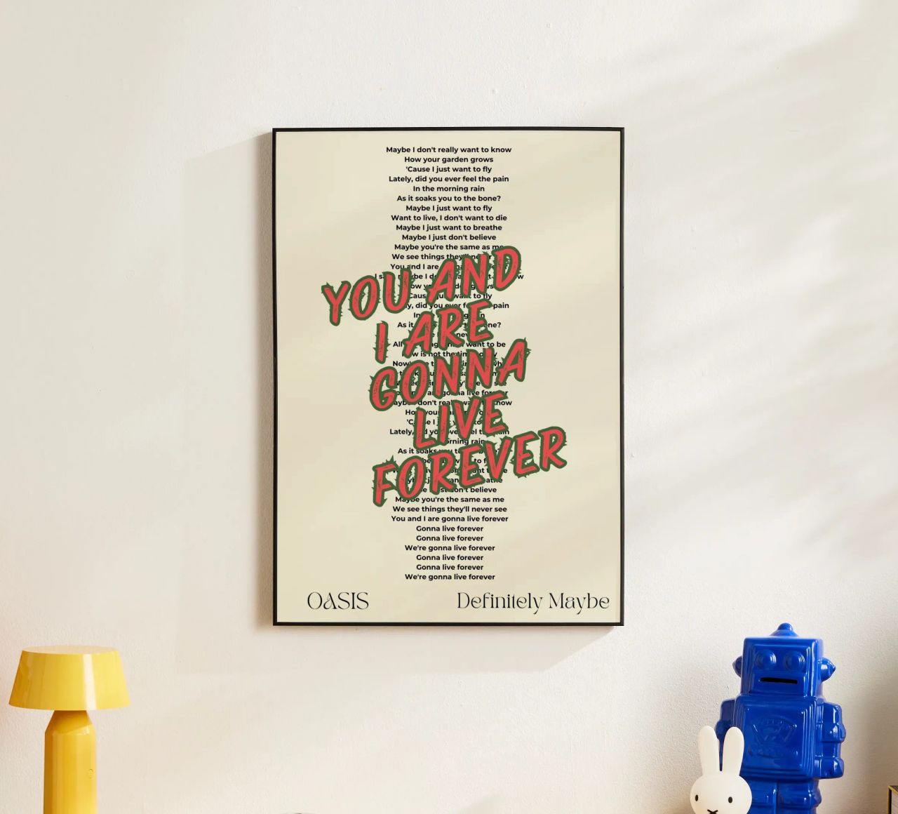 Oasis - Live Forever typography design alluminio dibond da Proper job studio