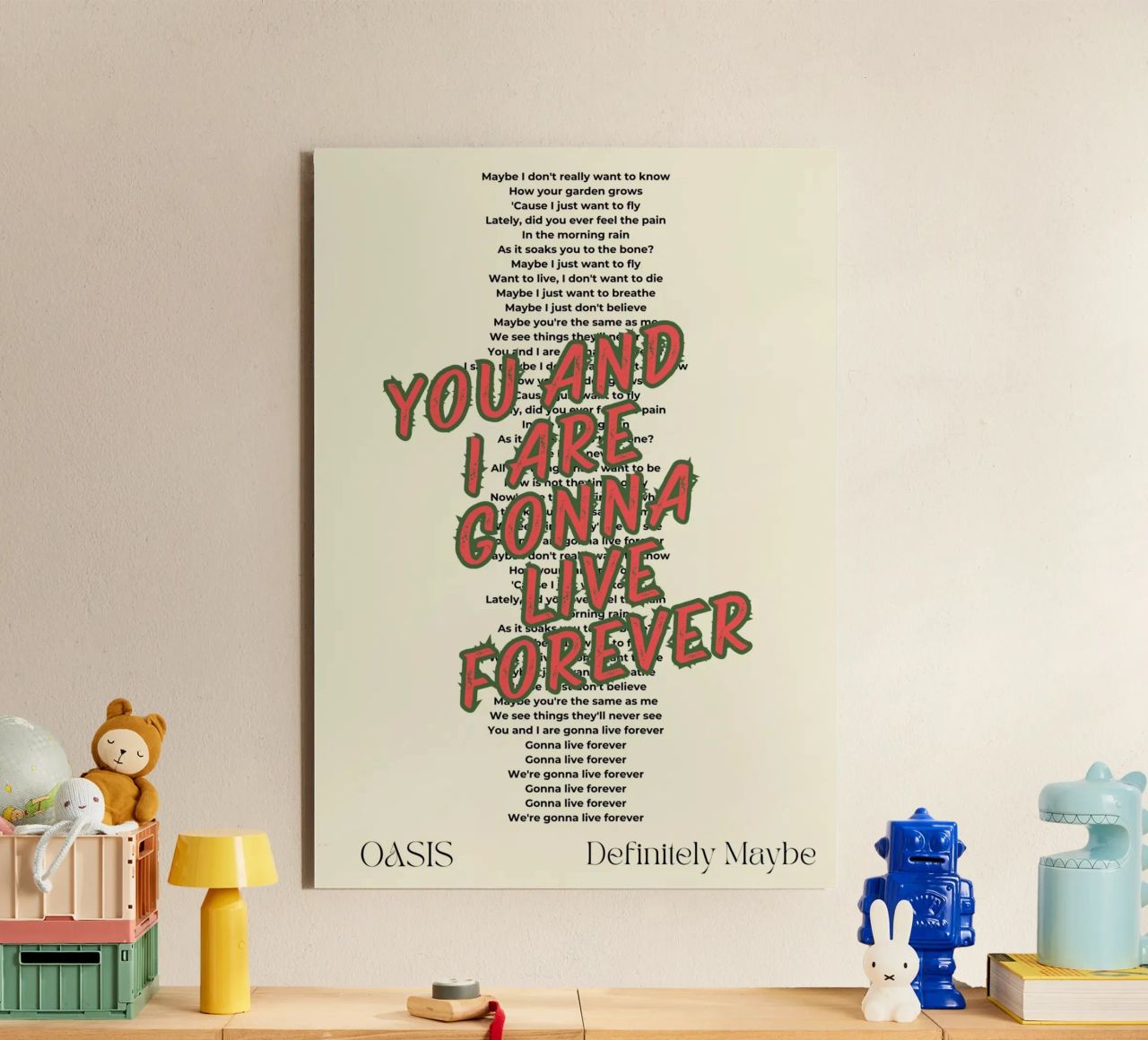 Oasis - Live Forever typography design alluminio dibond da Proper job studio