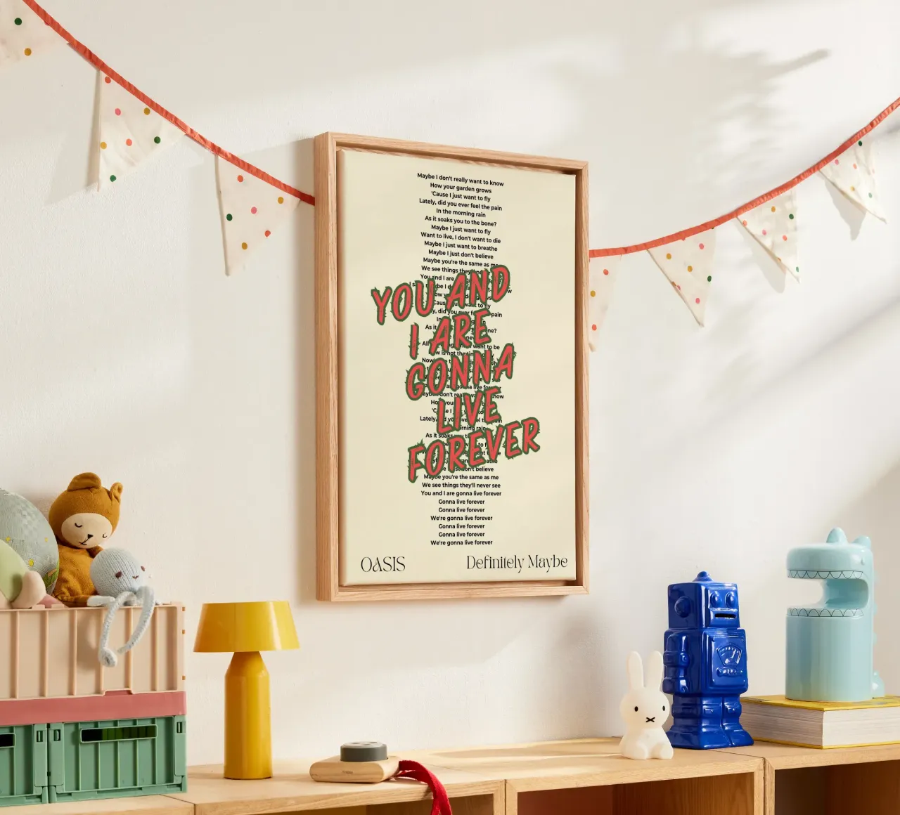 Oasis - Live Forever typography design tela con Cornice a cassetta da Proper job studio