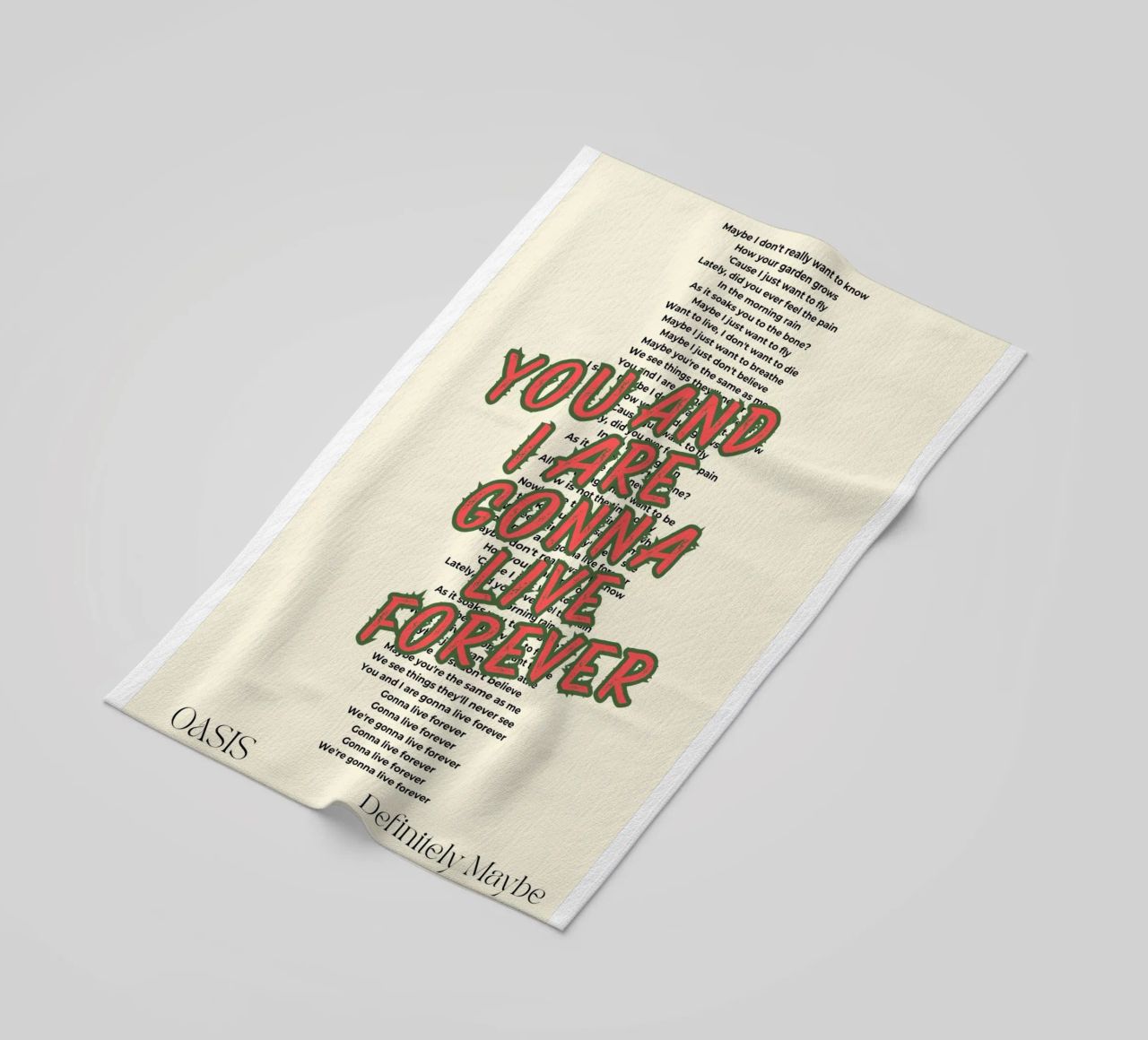 Oasis - Live Forever typography design telo mare da Proper job studio
