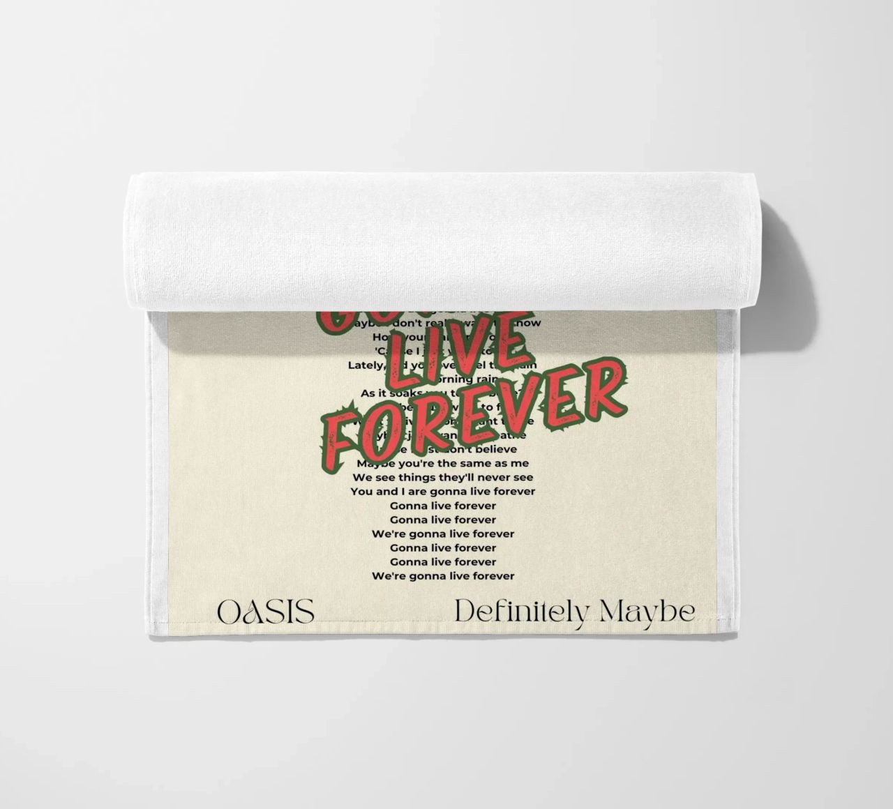 Oasis - Live Forever typography design telo mare da Proper job studio
