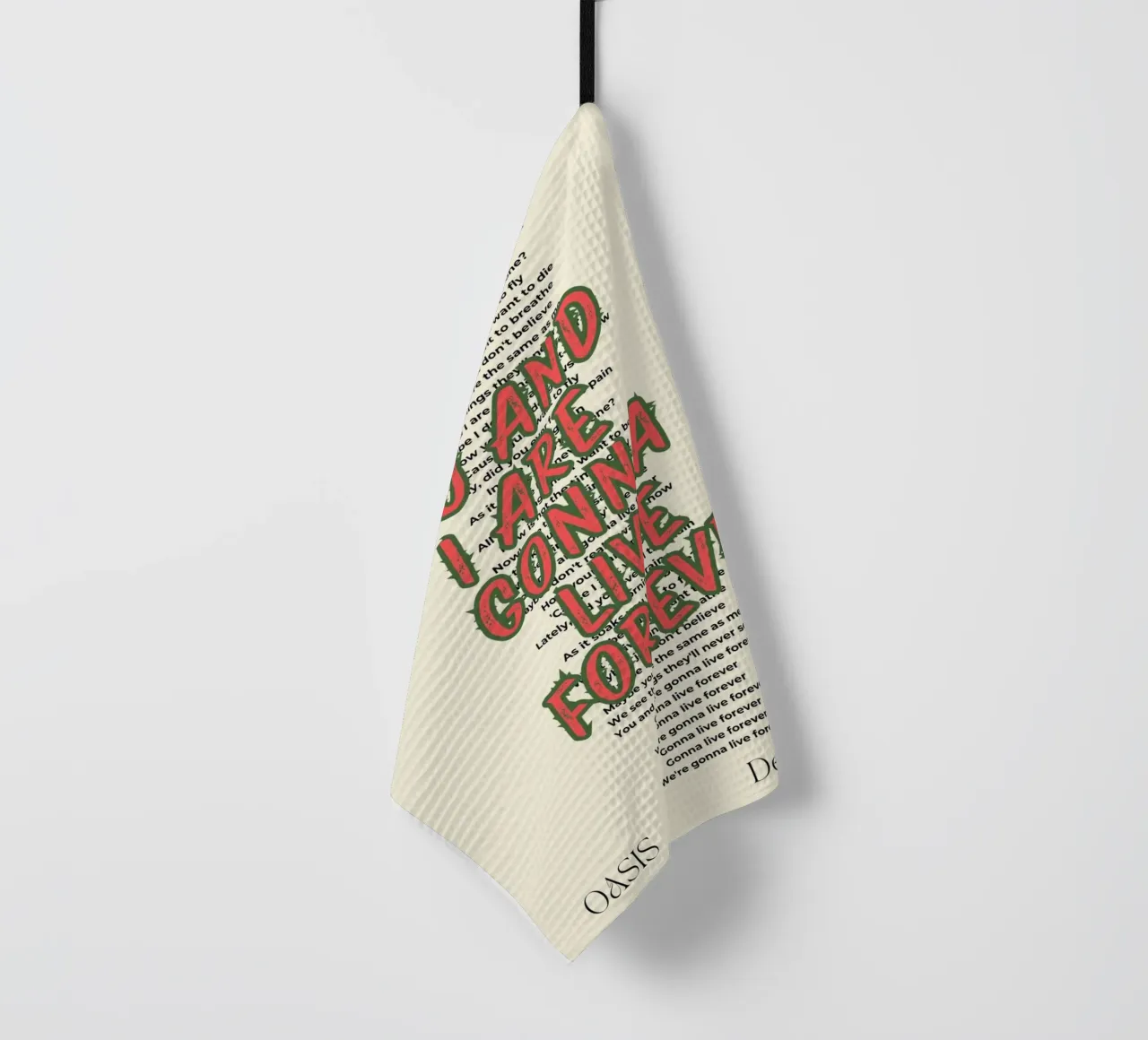 Oasis - Live Forever typography design canovaccio da cucina da Proper job studio