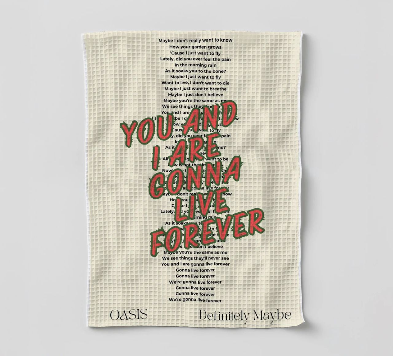 Oasis - Live Forever typography design canovaccio da cucina da Proper job studio