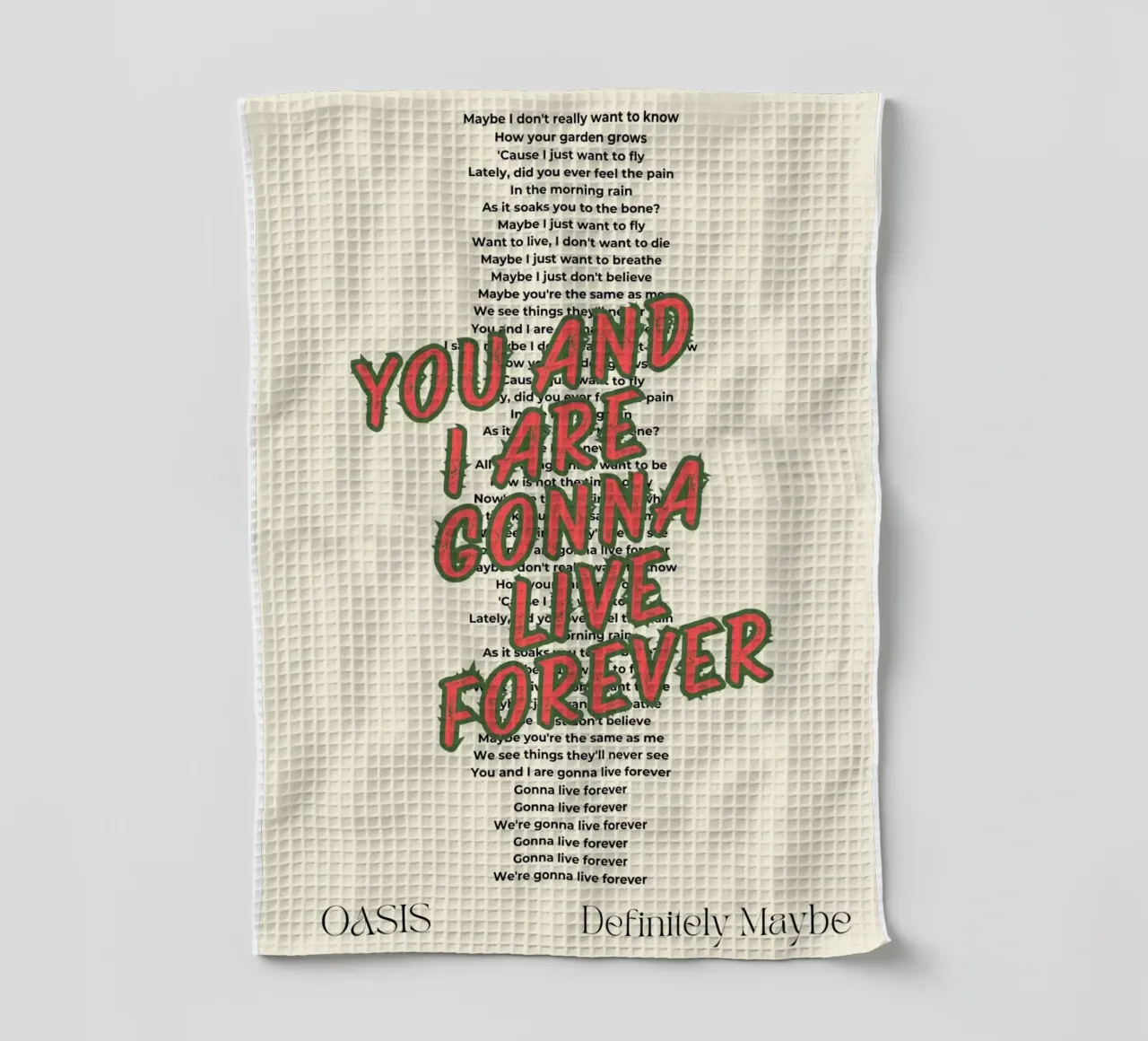 Oasis - Live Forever typography design canovaccio da cucina da Proper job studio