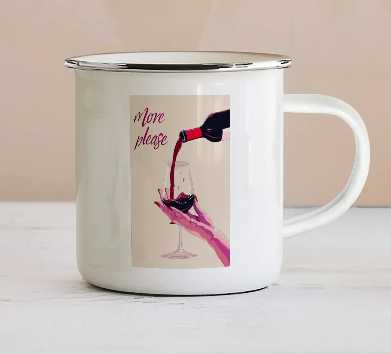 Più vino per favore tazza in smalto da hanna shop