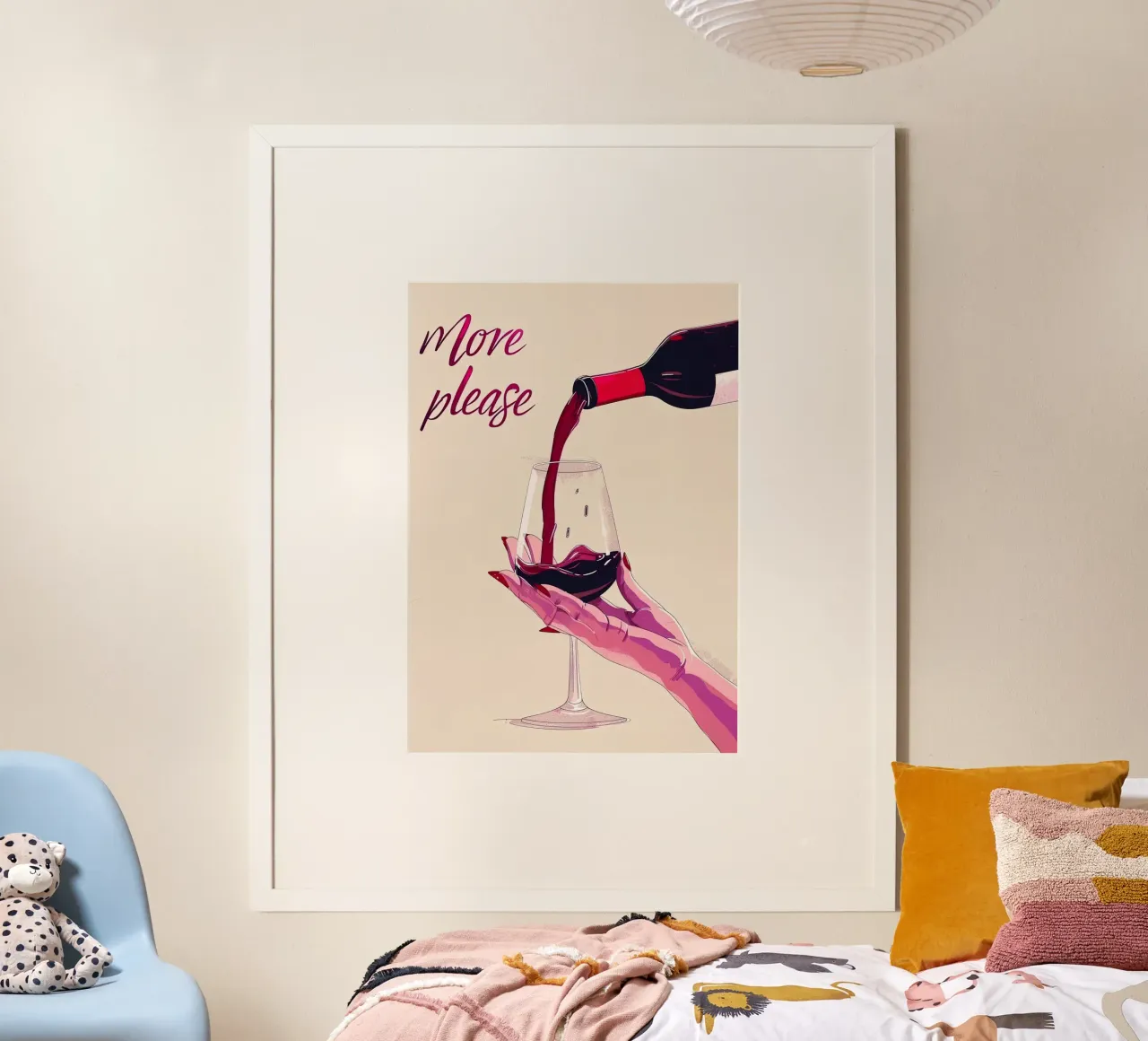 Più vino per favore poster con telaio in legno da hanna shop