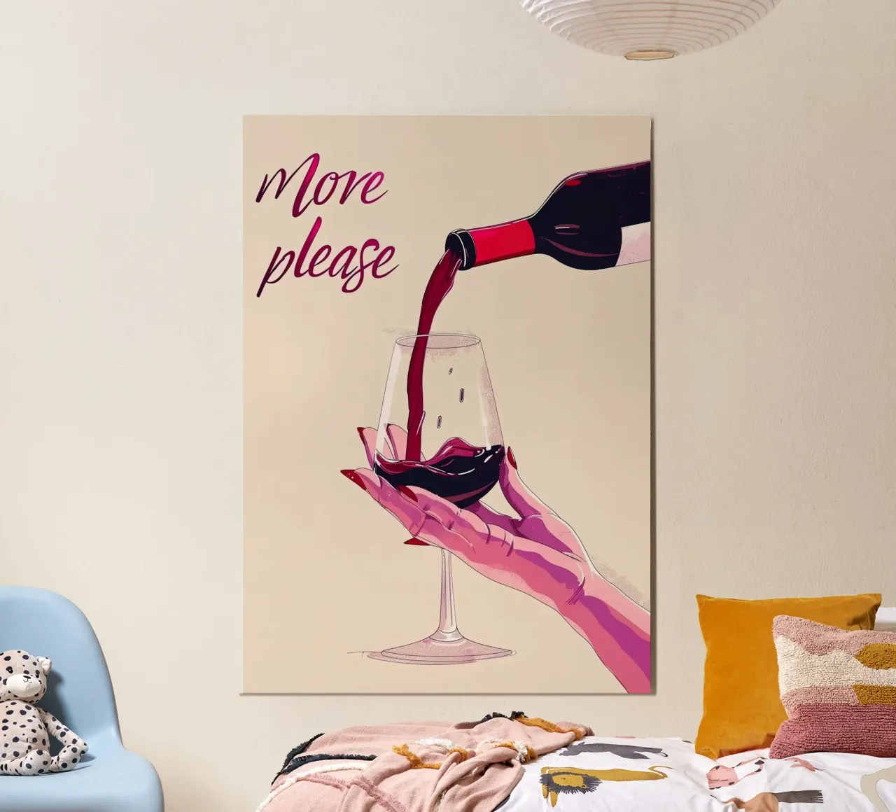 Più vino per favore poster con telaio in legno da hanna shop