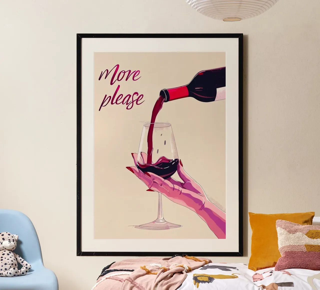Più vino per favore poster con telaio in legno da hanna shop