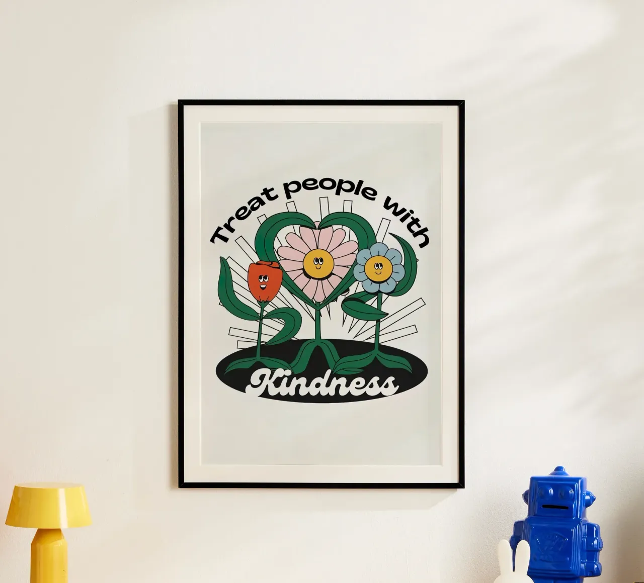 Trattare le persone con gentilezza poster con telaio in plastica da hanna shop