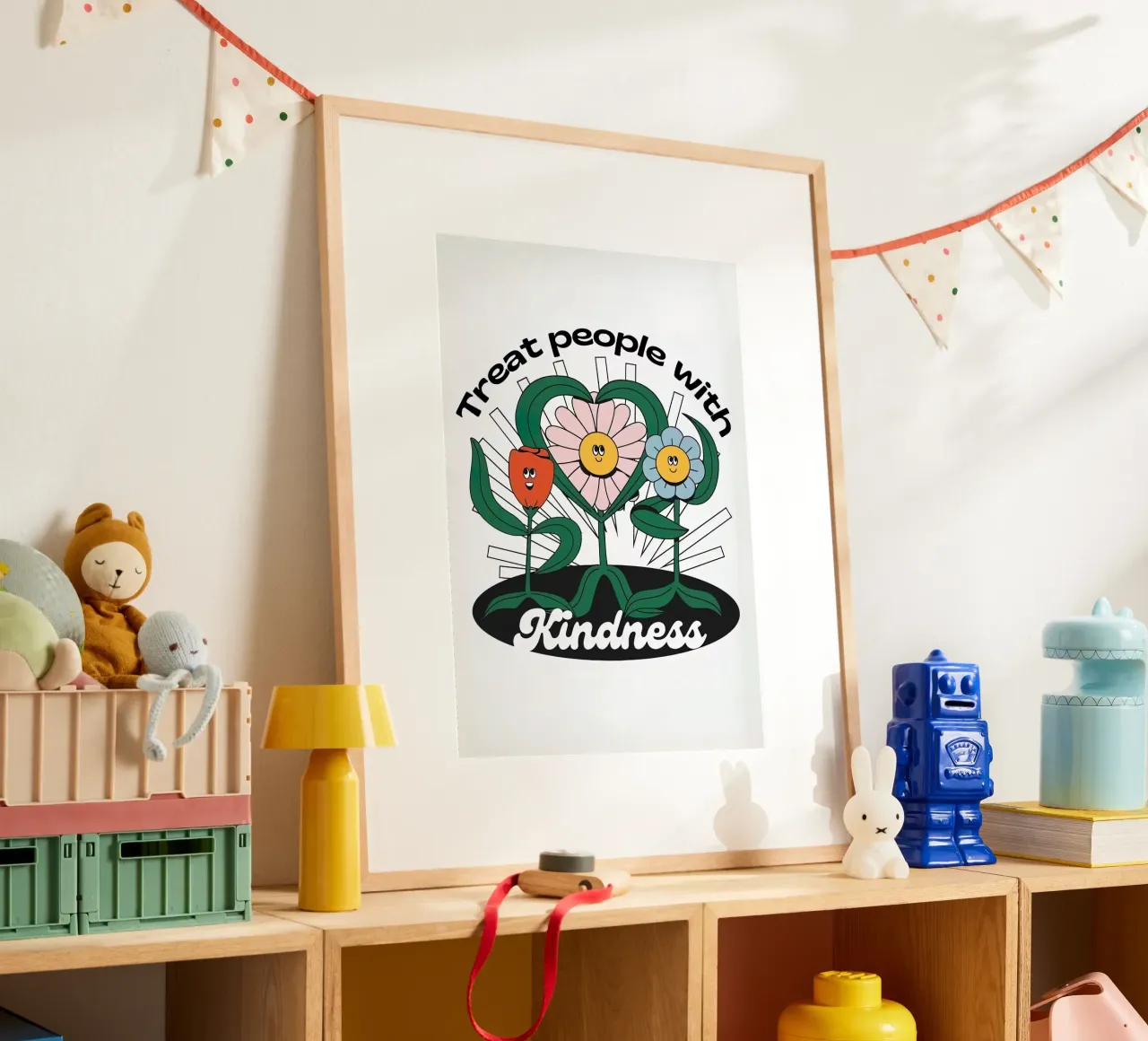 Trattare le persone con gentilezza poster con telaio in plastica da hanna shop